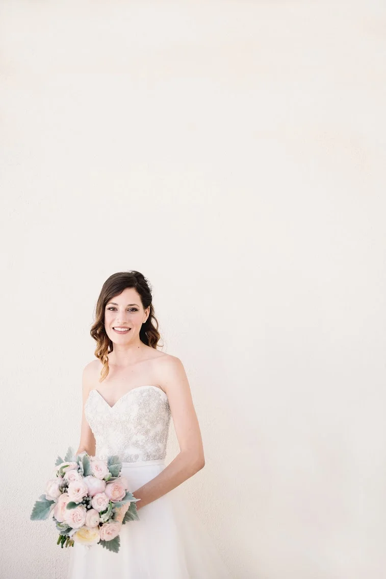 Blush peony & garden rose bridal bouquet by San Diego wedding florist, Compass Floral.