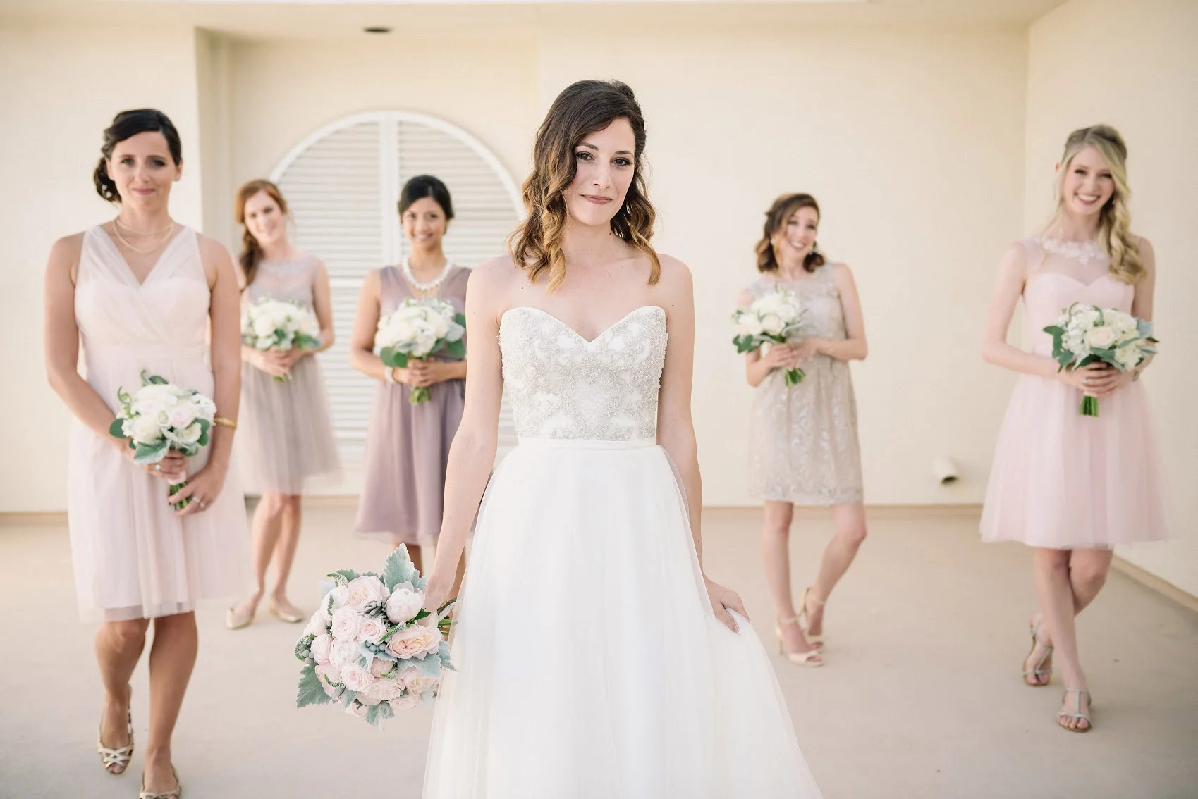 Blush peony & garden rose bouquets by San Diego wedding florist, Compass Floral.
