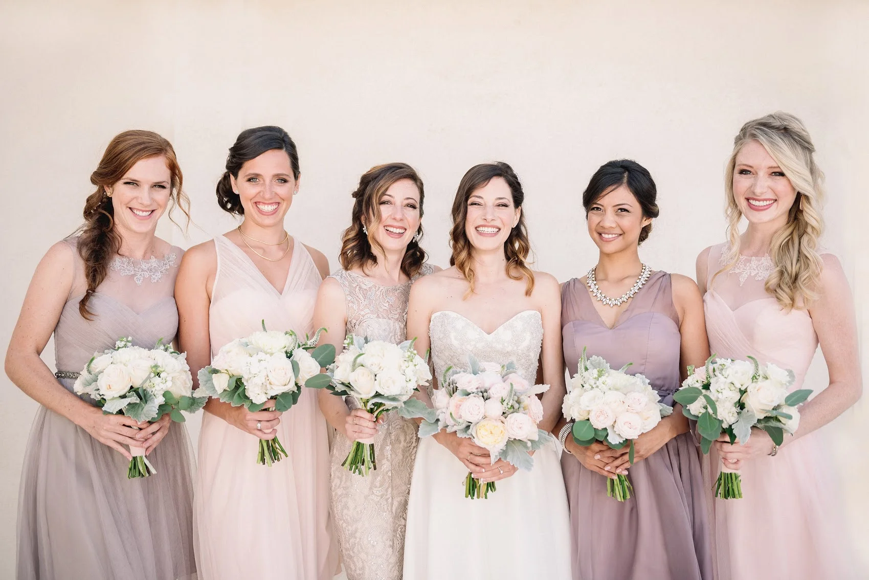 Blush peony & garden rose bridal & bridesmaid bouquets by San Diego wedding florist, Compass Floral.