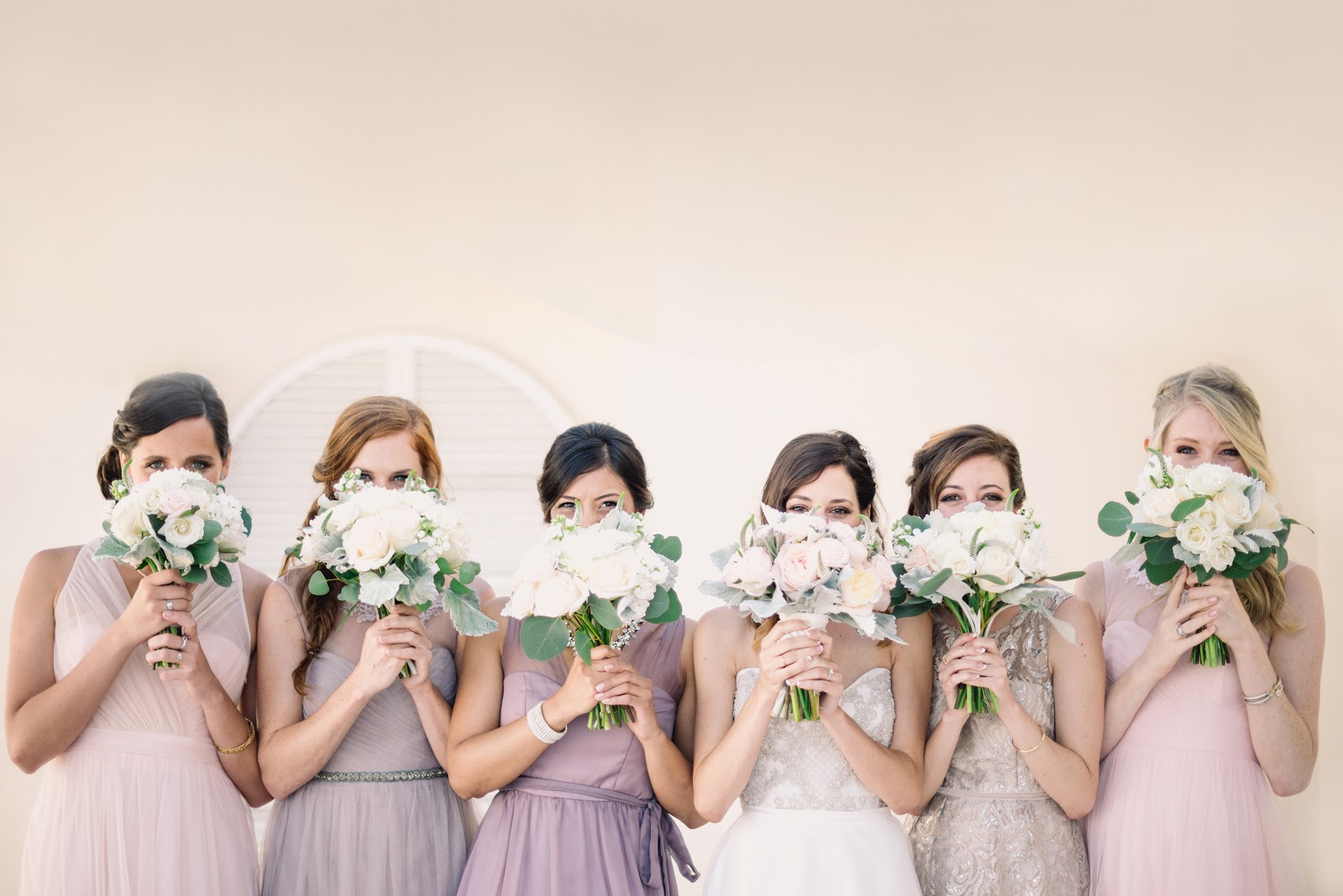 Blush peony & garden rose bridal & bridesmaid bouquets by San Diego wedding florist, Compass Floral