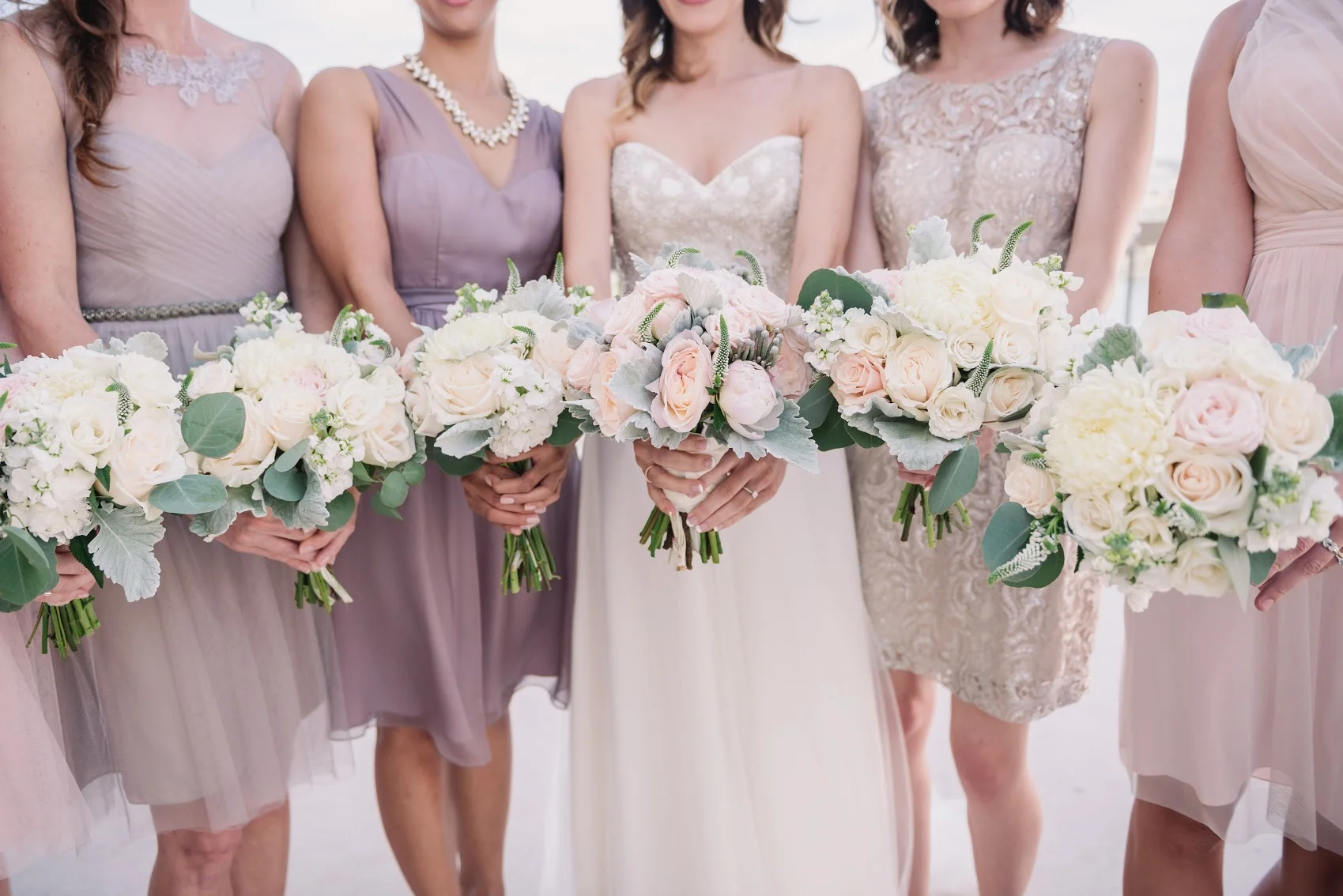 Blush peony & garden rose bridal & bridesmaid bouquets by San Diego wedding florist, Compass Floral