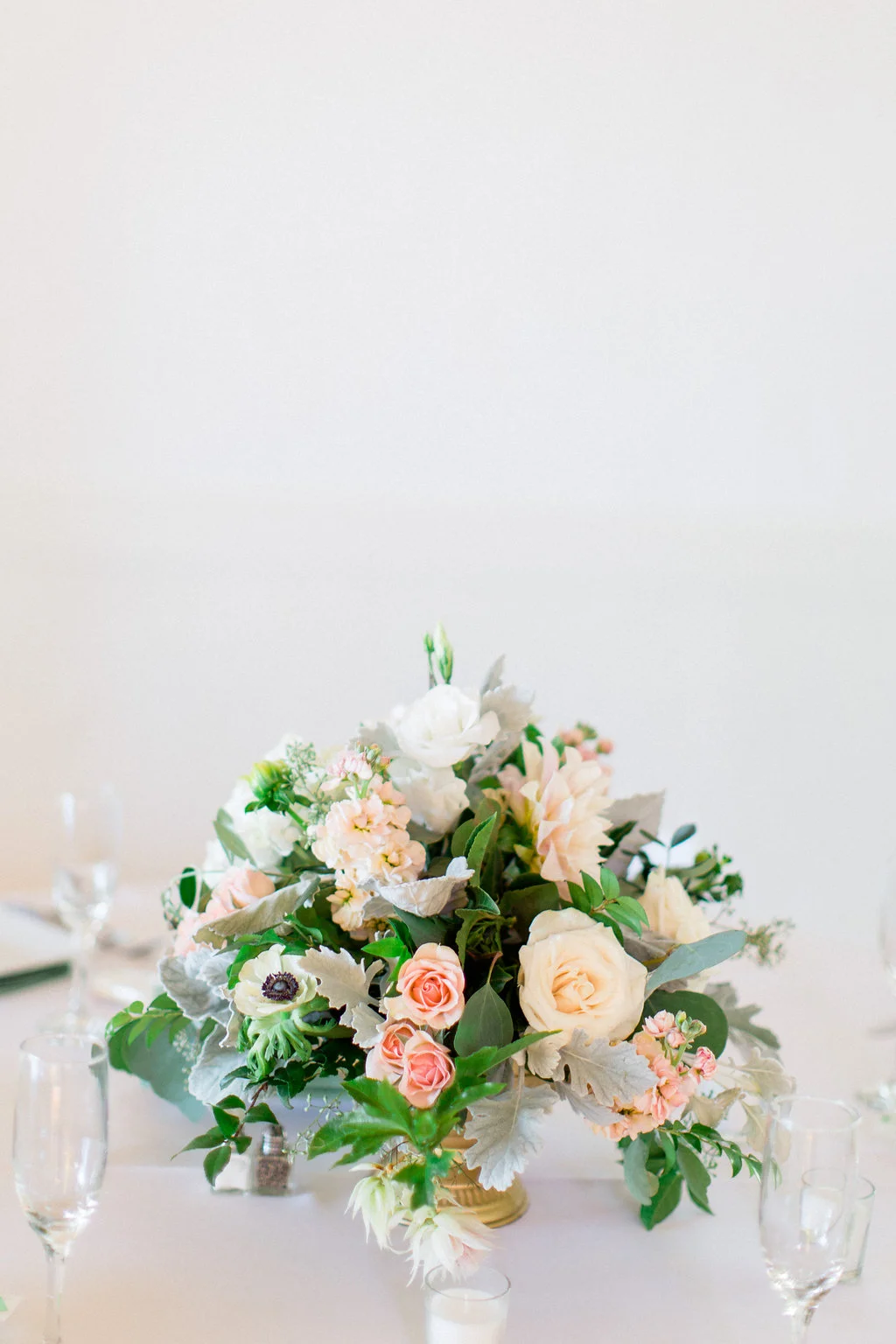  Dahlia, rose & anemone centerpiece | La Jolla Weddings | Compass Floral Design | Wedding Florist in San Diego and Southern California | Aga Jones Photography