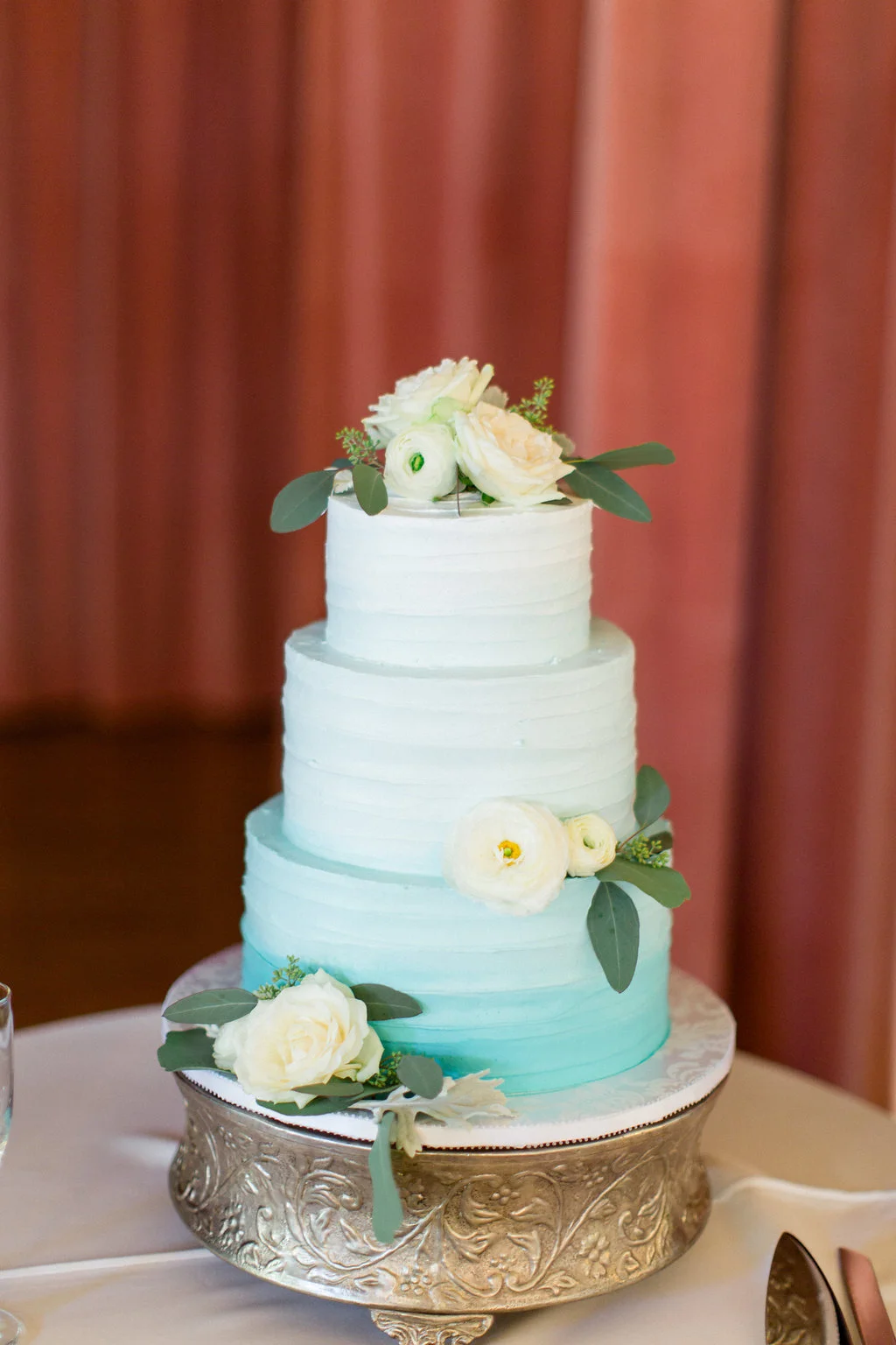 Blue ombre beach wedding cake | La Jolla Weddings | Compass Floral Design | Wedding Florist in San Diego and Southern California | Aga Jones Photography