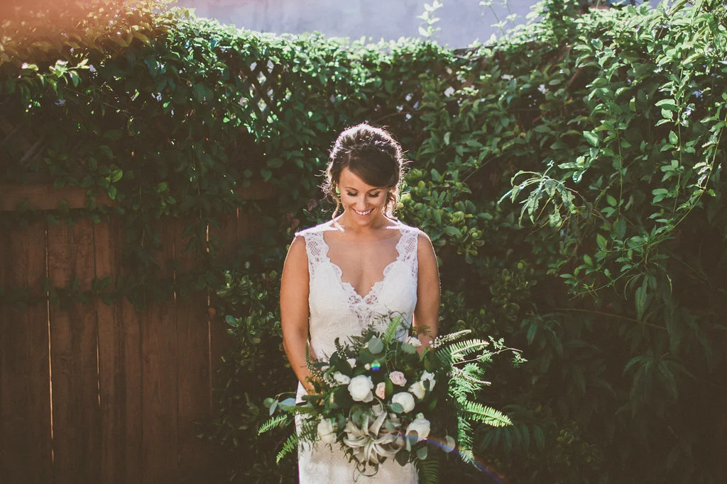 Airplant & fern bridal bouquet by San Diego wedding florist, Compass Floral.