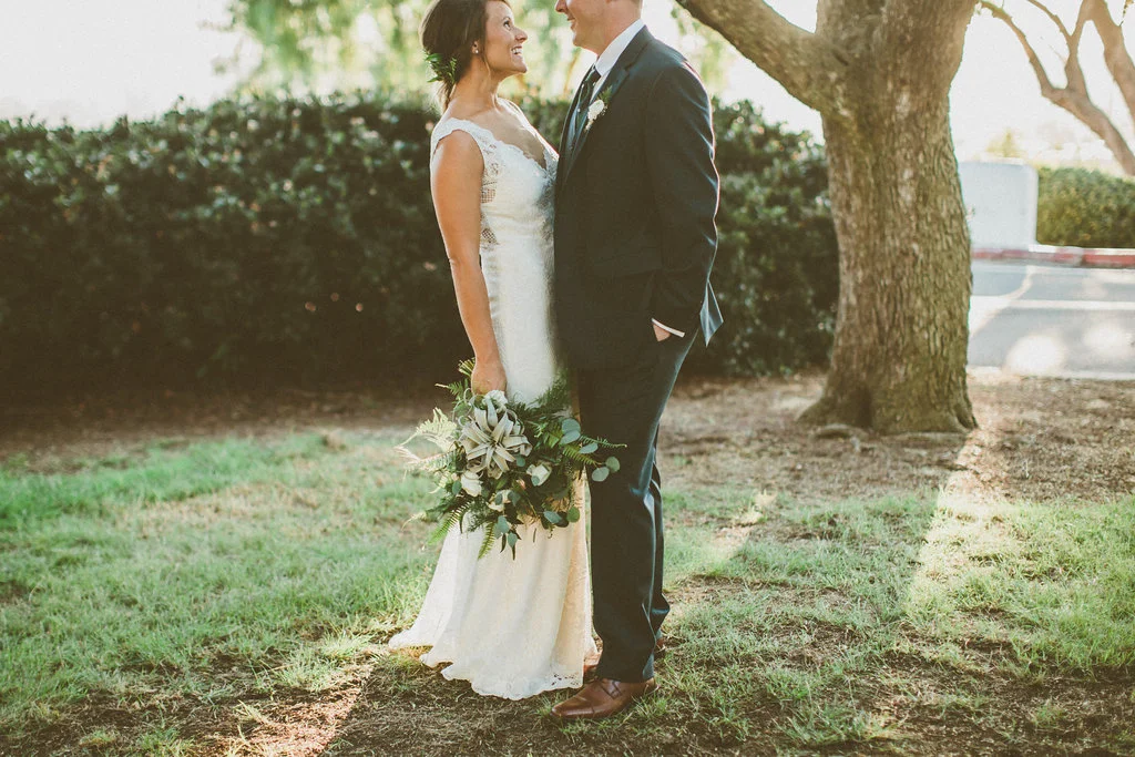 Airplant & fern bridal bouquet by San Diego wedding florist, Compass Floral.