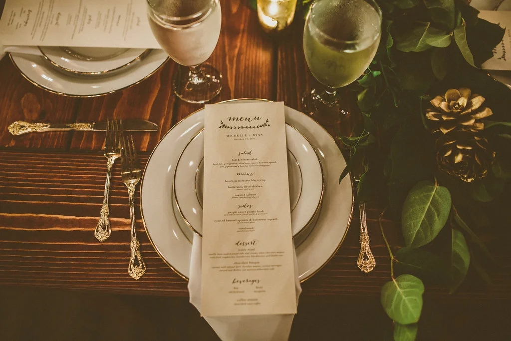 Garland & brass wedding at Moniker Warehouse by San Diego wedding florist, Compass Floral.