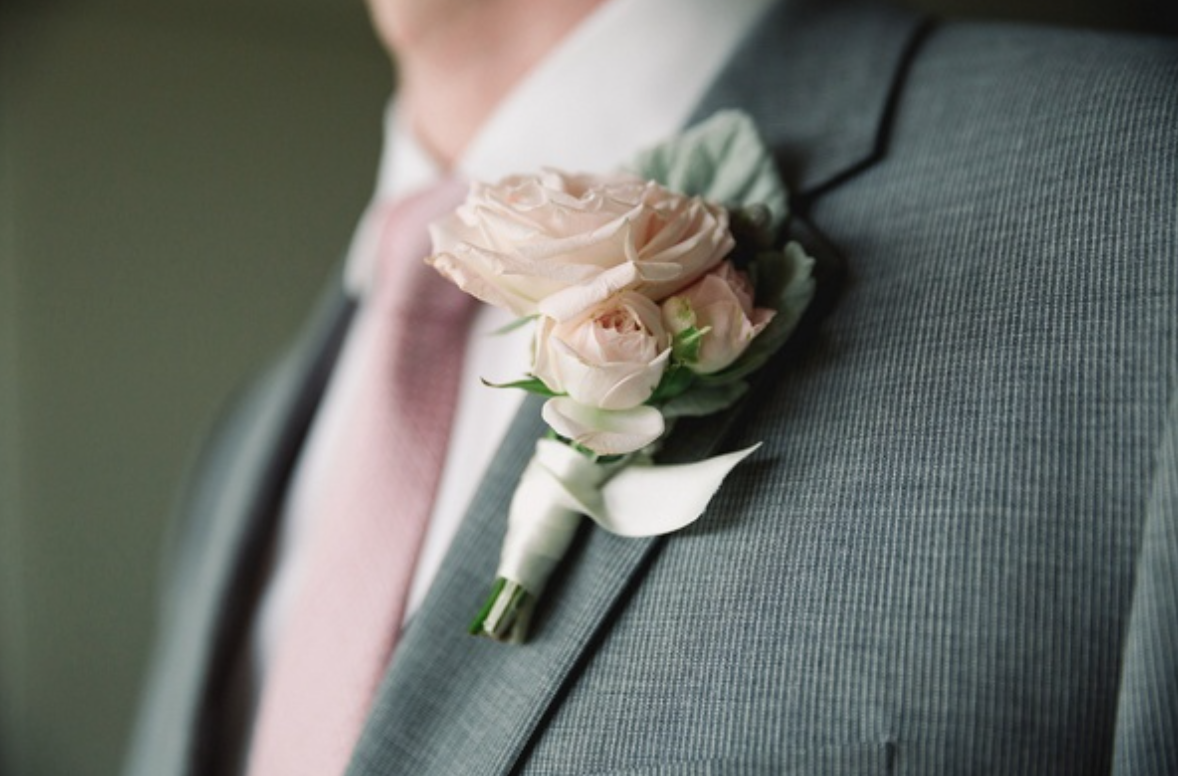 Blush boutonniere by San Diego wedding florist, Compass Floral.