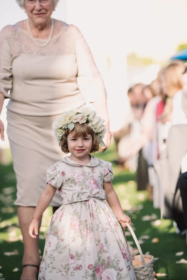 Ivory flower girl crown by San Diego wedding florist, Compass Floral.