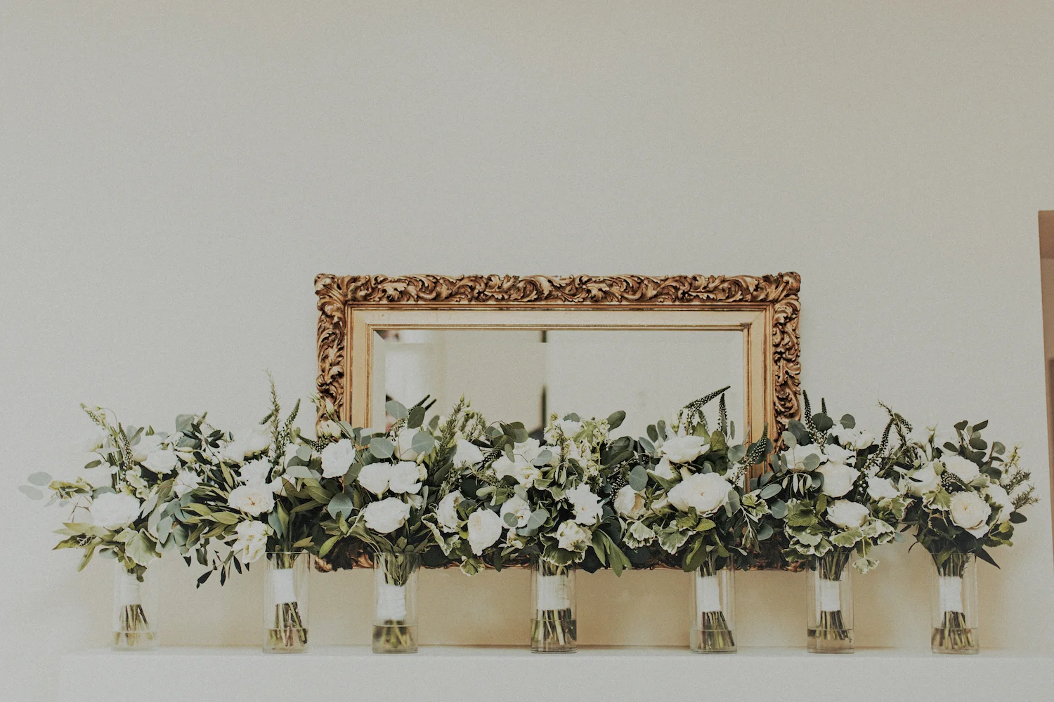 La Jolla Womans Club white garden rose & herb bouquets by San Diego wedding florist, Compass Floral.