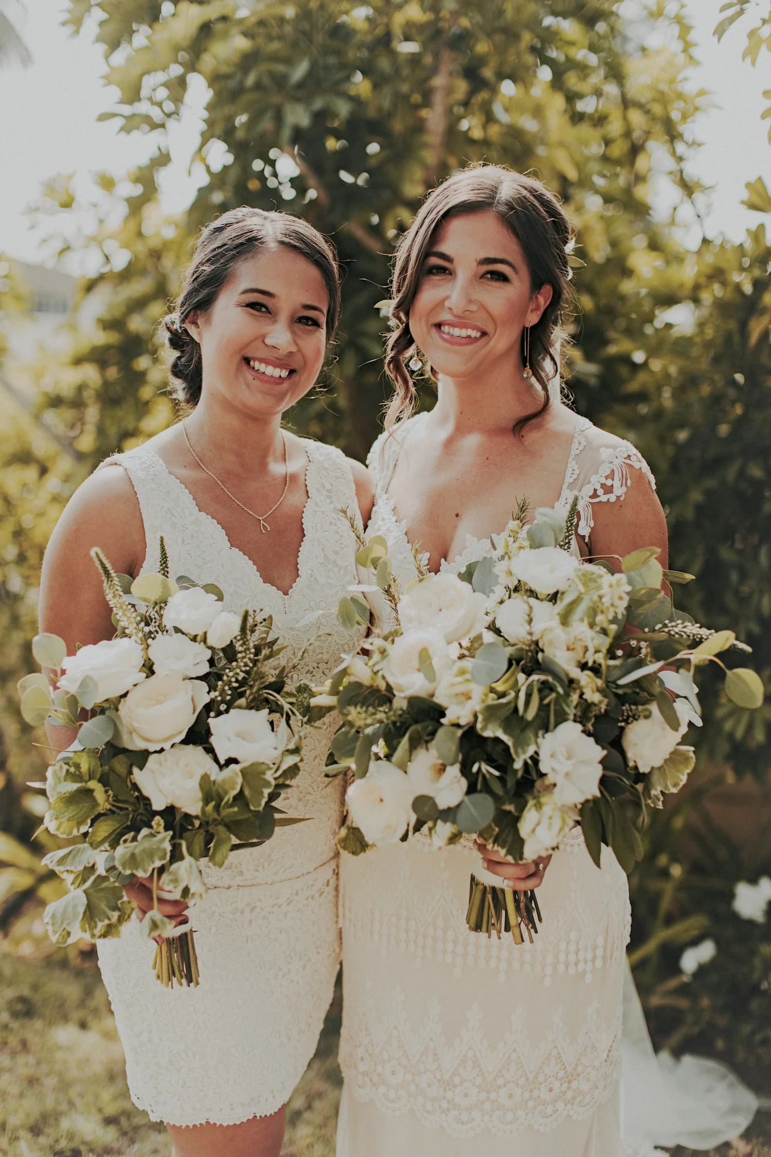 White garden rose & herb bouquets by San Diego wedding florist, Compass Floral.