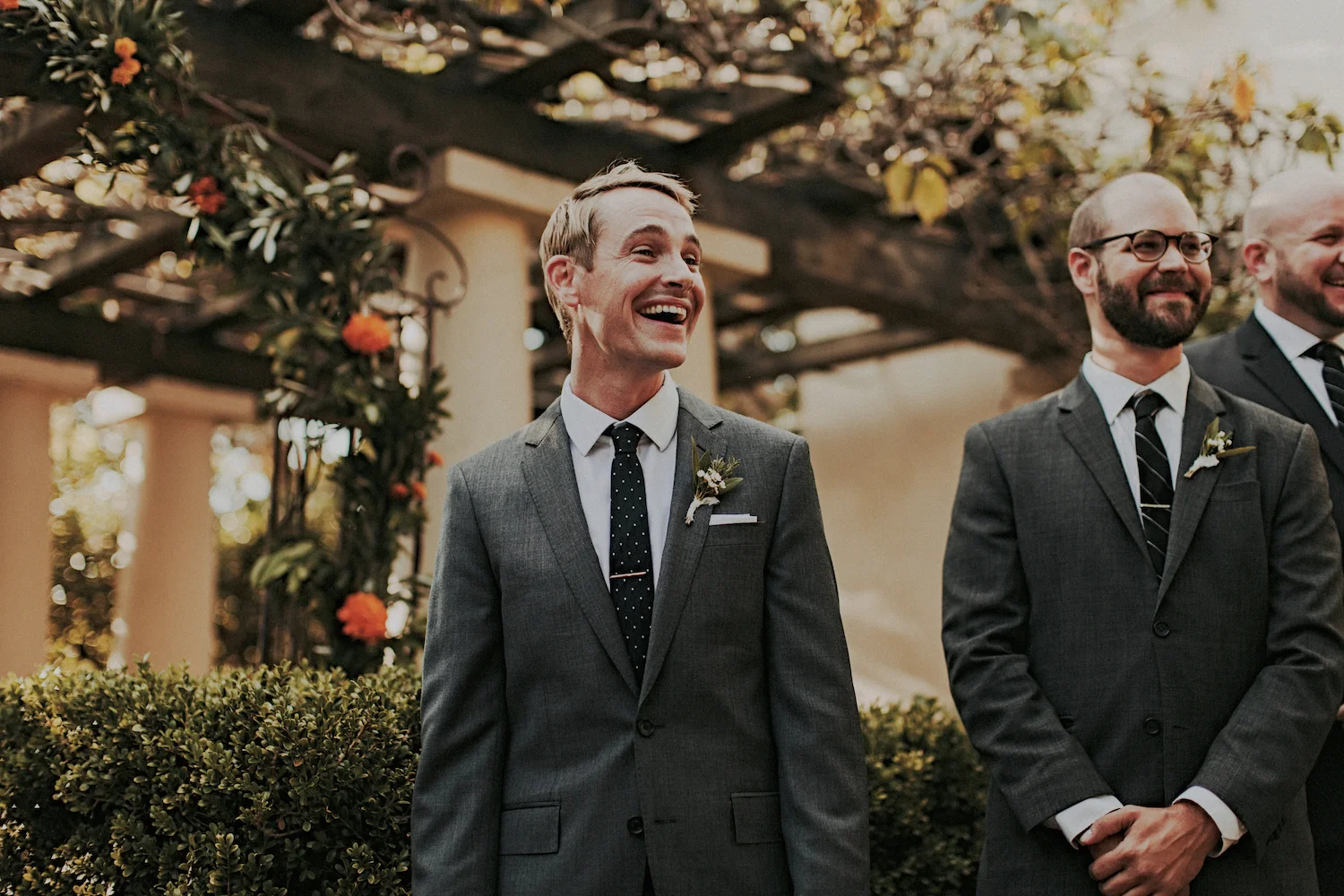 La Jolla Womans Club garden romantic green & white herb wedding by San Diego wedding florist, Compass Floral.
