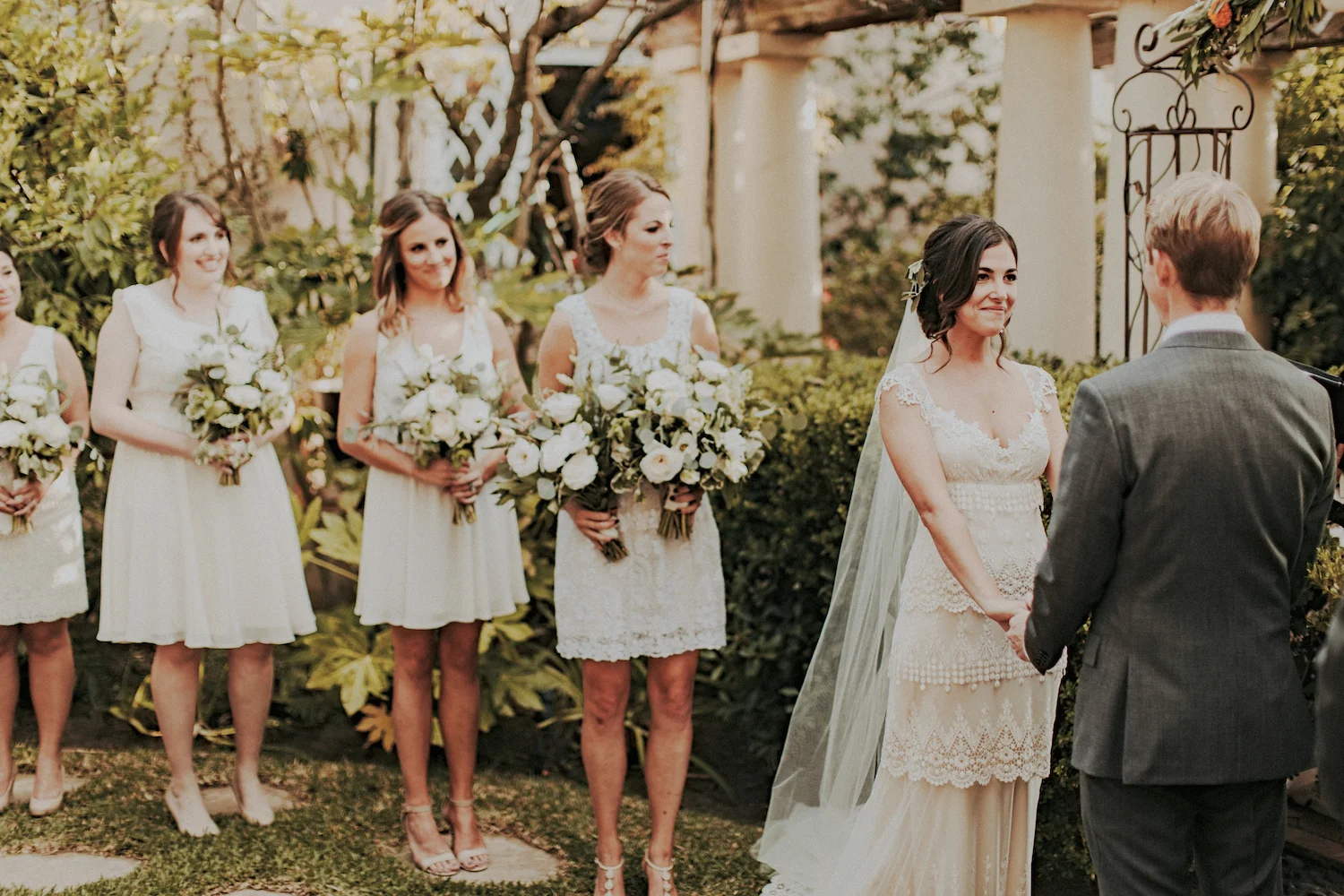 La Jolla Womans Club garden romantic green & white herb wedding by San Diego wedding florist, Compass Floral.