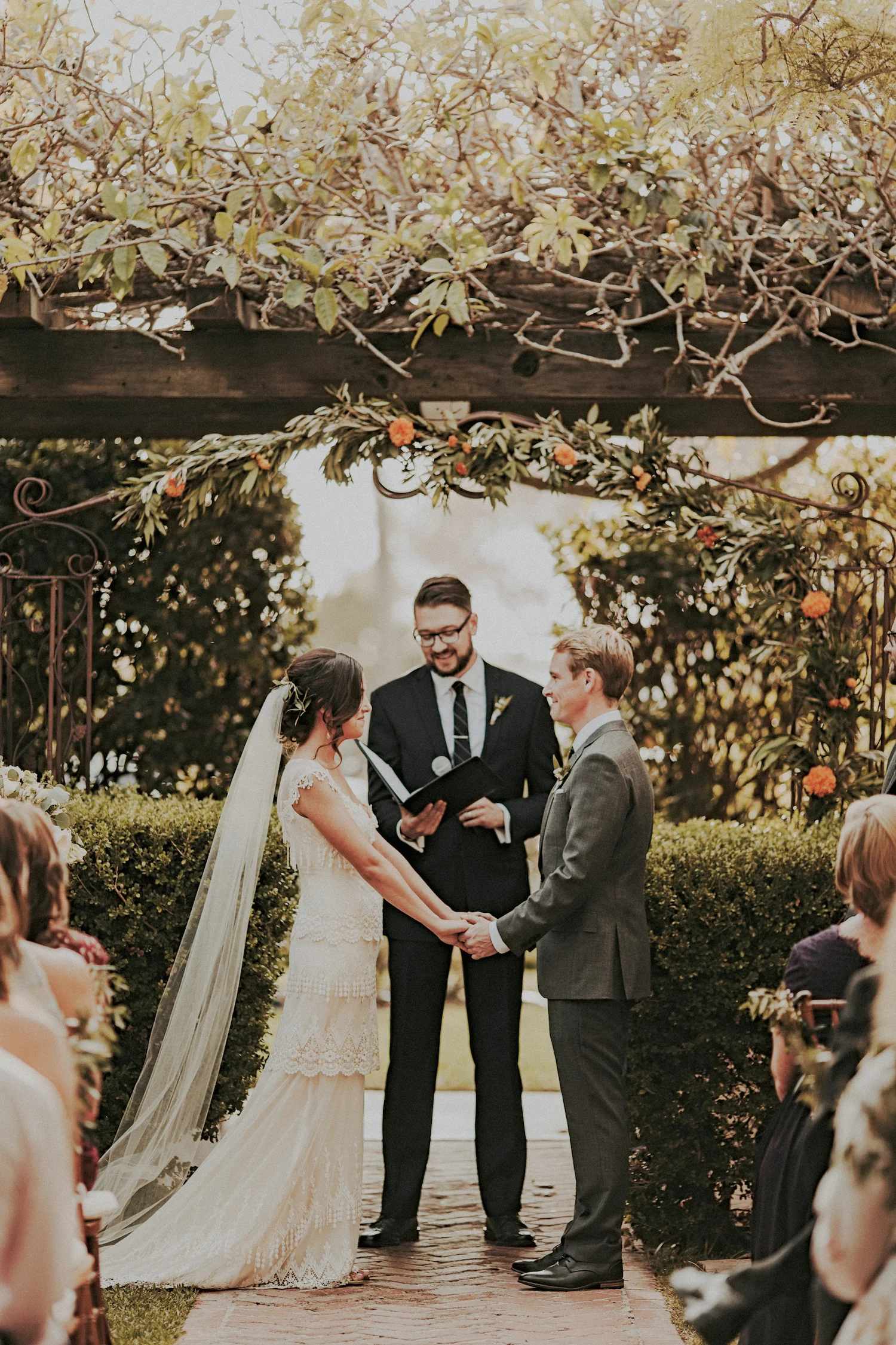 La Jolla Womans Club garden romantic green & white herb wedding by San Diego wedding florist, Compass Floral.