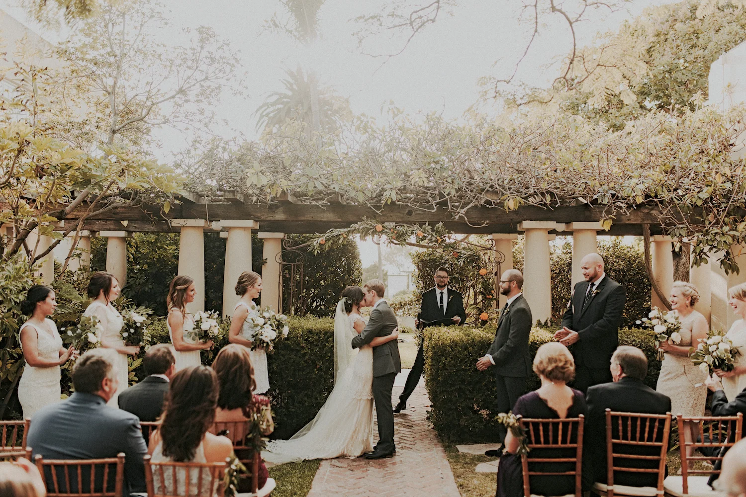 La Jolla Womans Club garden romantic green & white herb wedding by San Diego wedding florist, Compass Floral.
