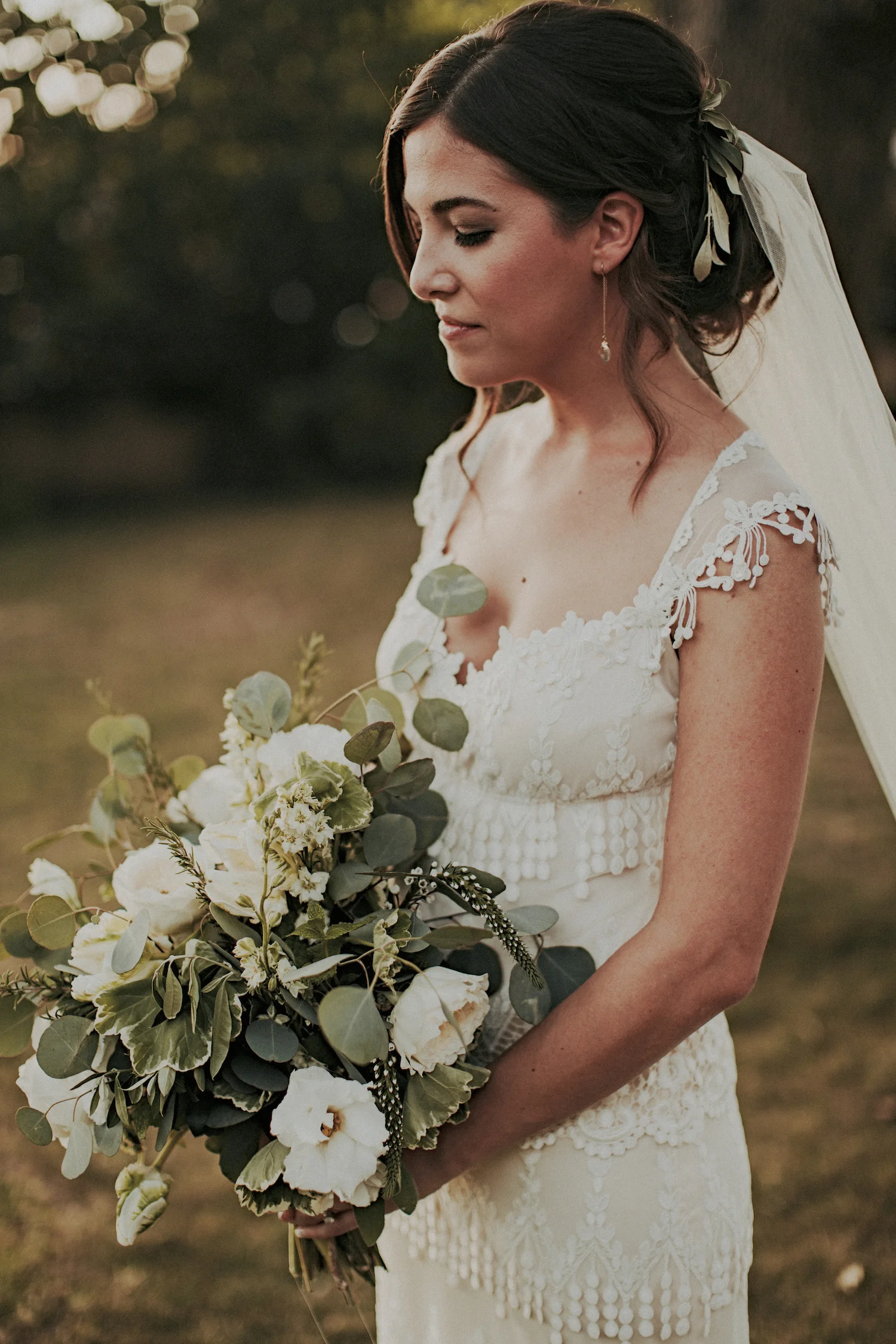 Garden romantic green & white herb bridal bouquet by San Diego wedding florist, Compass Floral.