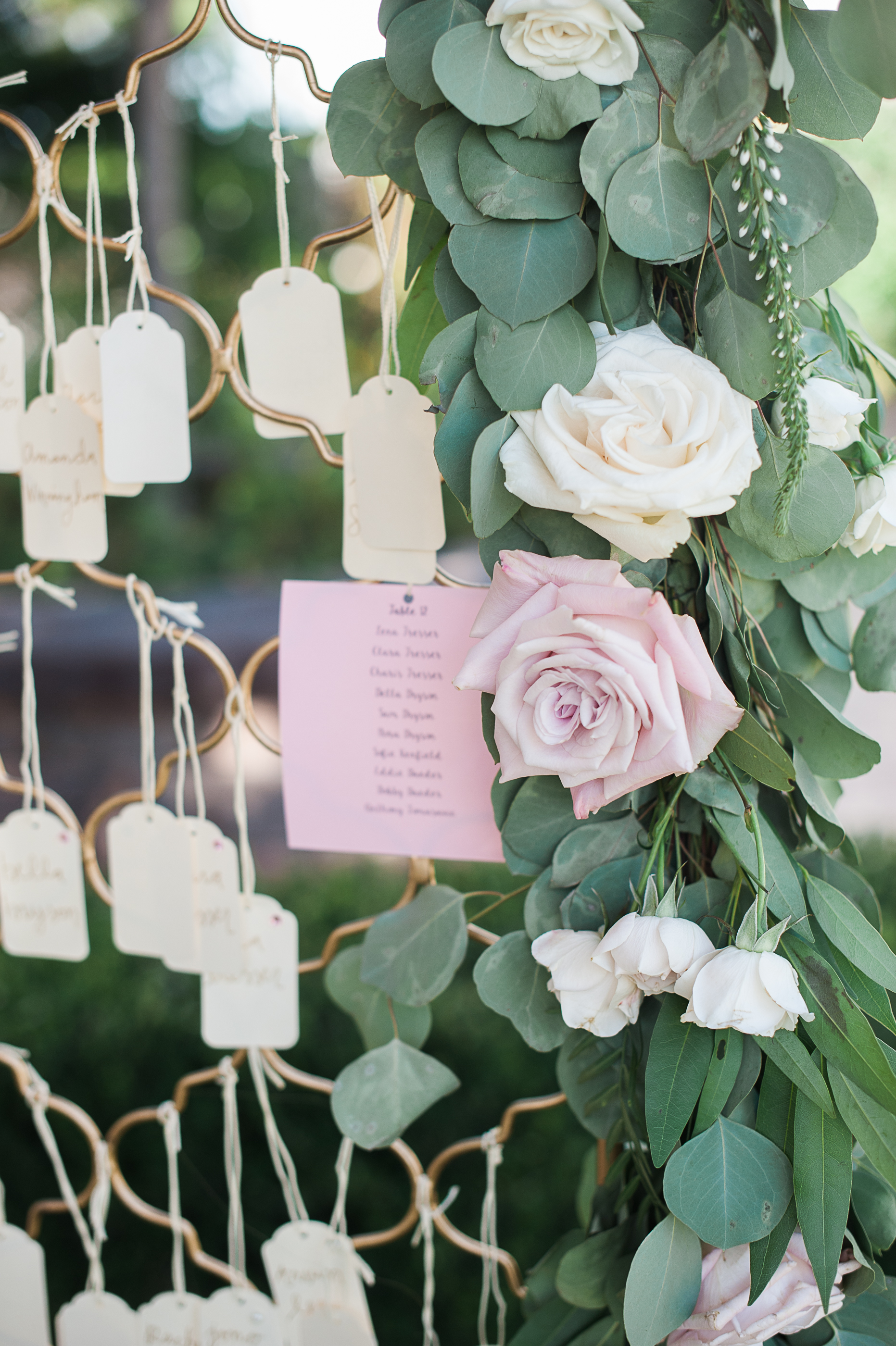 Eucalyptus & rose escort card garland by San Diego Florist, Compass Floral. Brandi Welles Photography.
