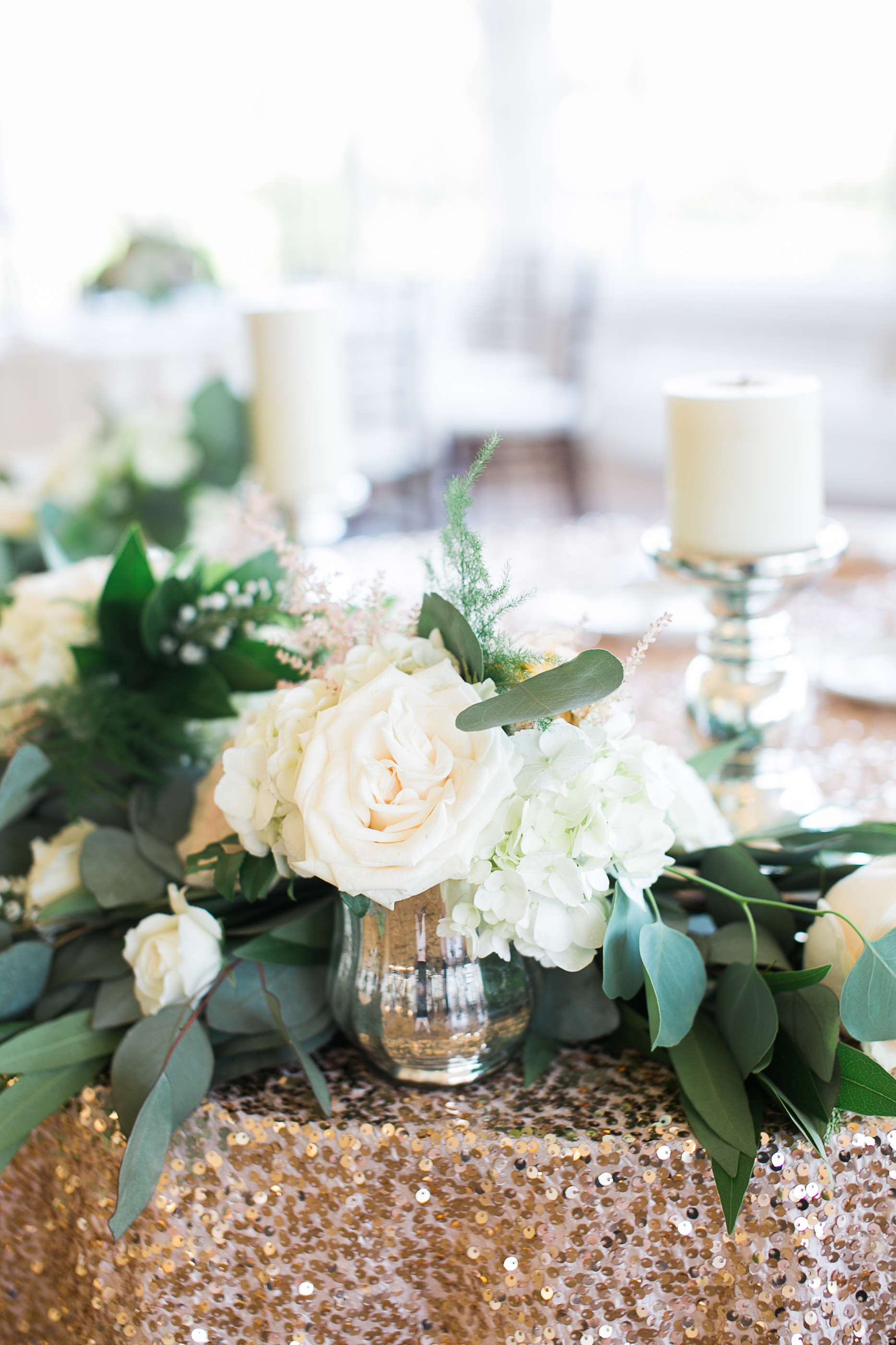  Blush & ivory, garden romantic wedding by San Diego wedding florist, Compass Floral. Brandi Welles Photography. Gold sequin sweetheart table.