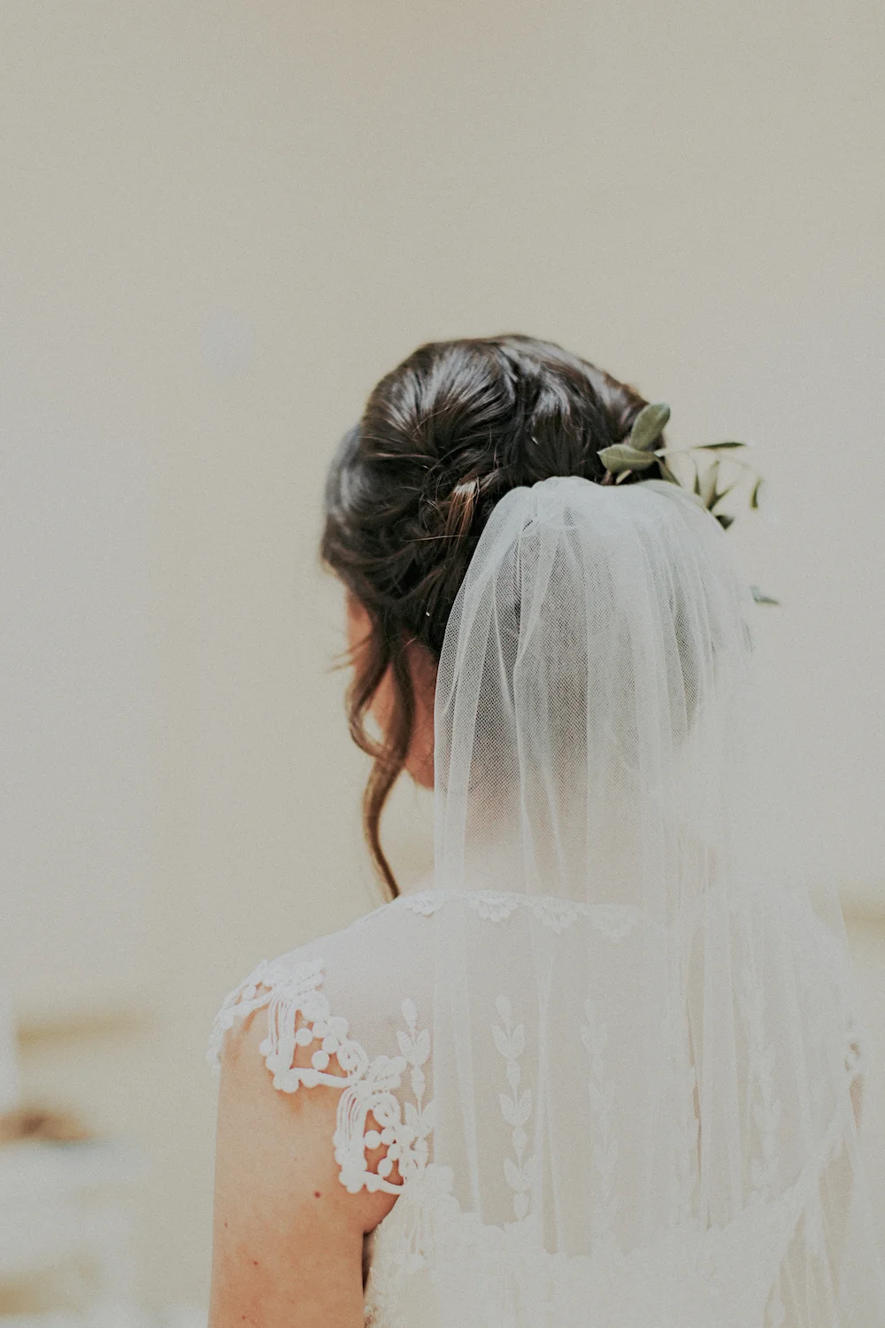 Olive branch hair flowers by San Diego wedding florist, Compass Floral.
