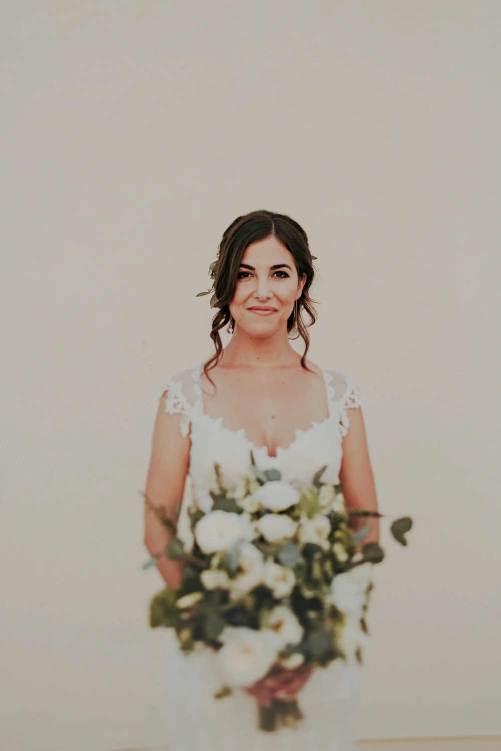 Green and white bridal bouquet by San Diego wedding florist, Compass Floral.