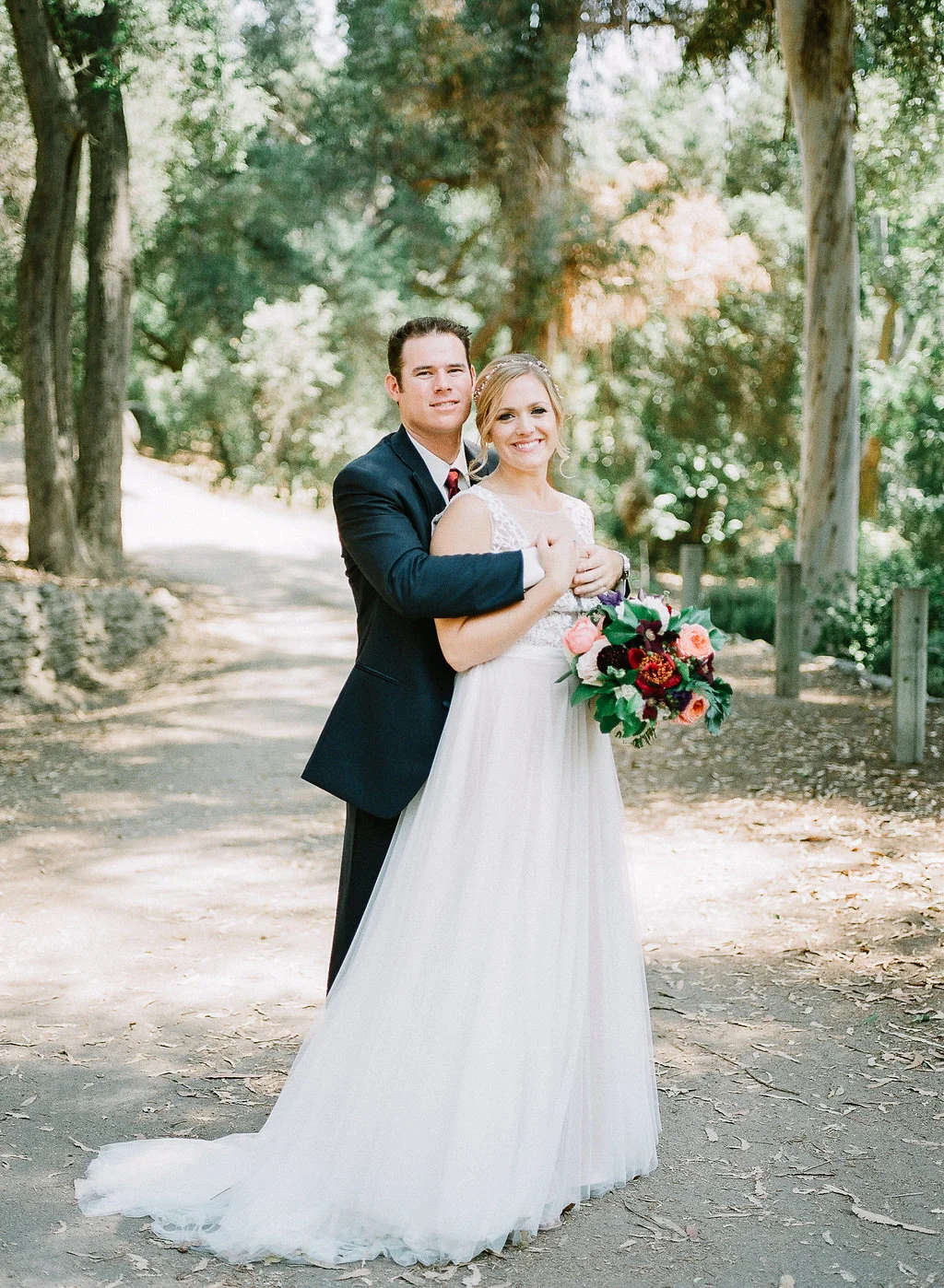 Romantic, jewel tone bridal bouquet of garden roses, dahlias and clematis by Compass Floral | Fallbrook Treehouse, Fallbrook