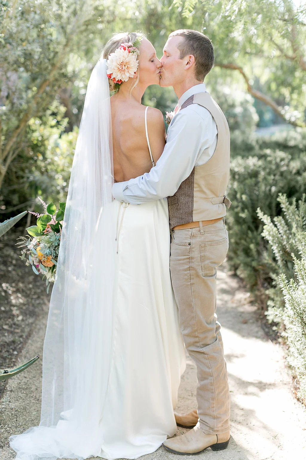 Desert bohemian wedding, cafe au lait hair flowers by Compass Floral | Estancia Hotel & Spa, La Jolla.