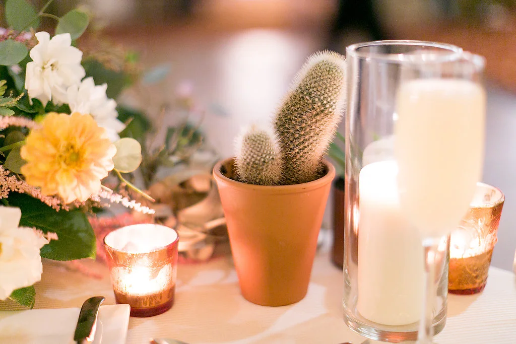 Desert bohemian cactus & floral centerpiece by Compass Floral | Estancia Hotel & Spa, La Jolla.