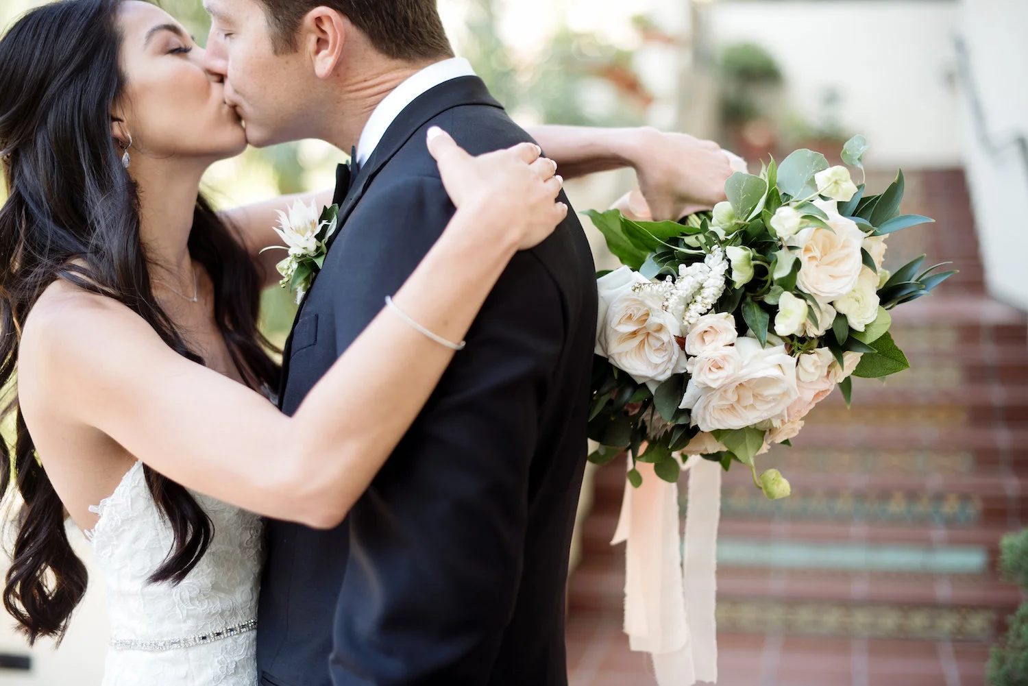 White, blush & peach garden wedding by Compass Floral | Estancia Hotel & Spa, La Jolla.
