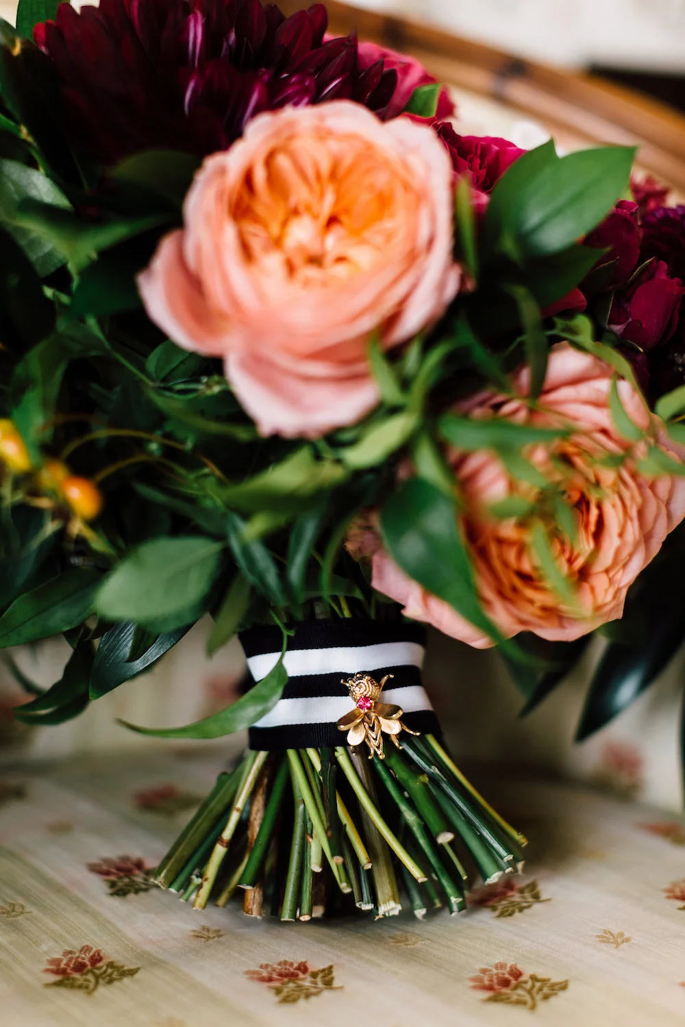 Classic, modern jewel tone bridal bouquet by Compass Floral. Venue: The Darlington House, La Jolla. Photographer: Plum & Oak
