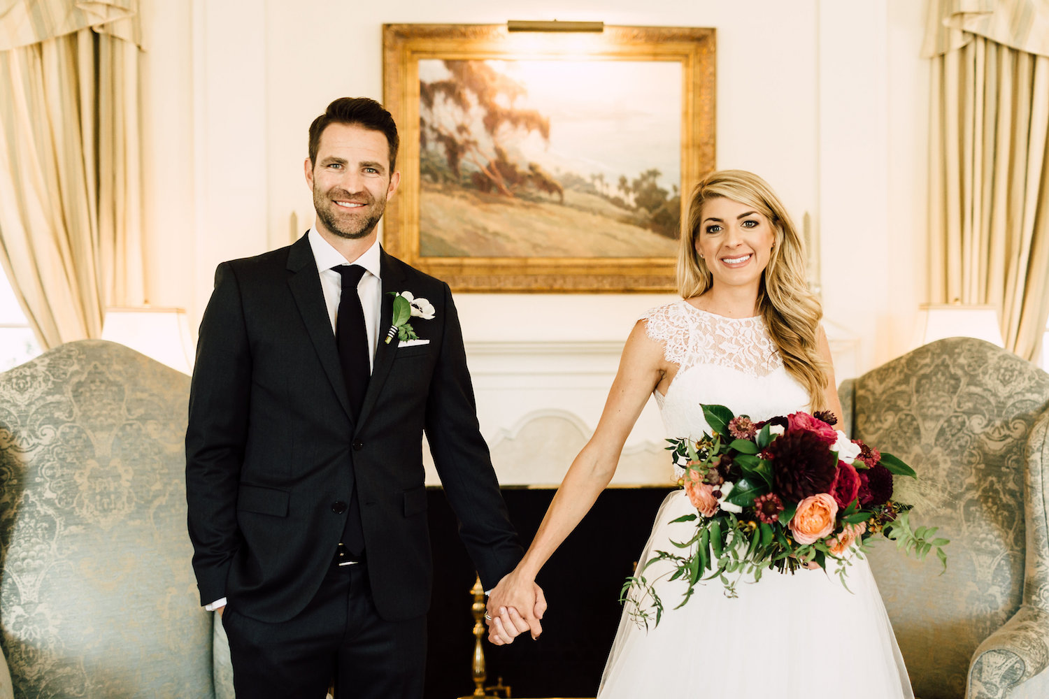 Classic, modern jewel tone wedding by Compass Floral. Venue: The Darlington House, La Jolla. Photographer: Plum & Oak