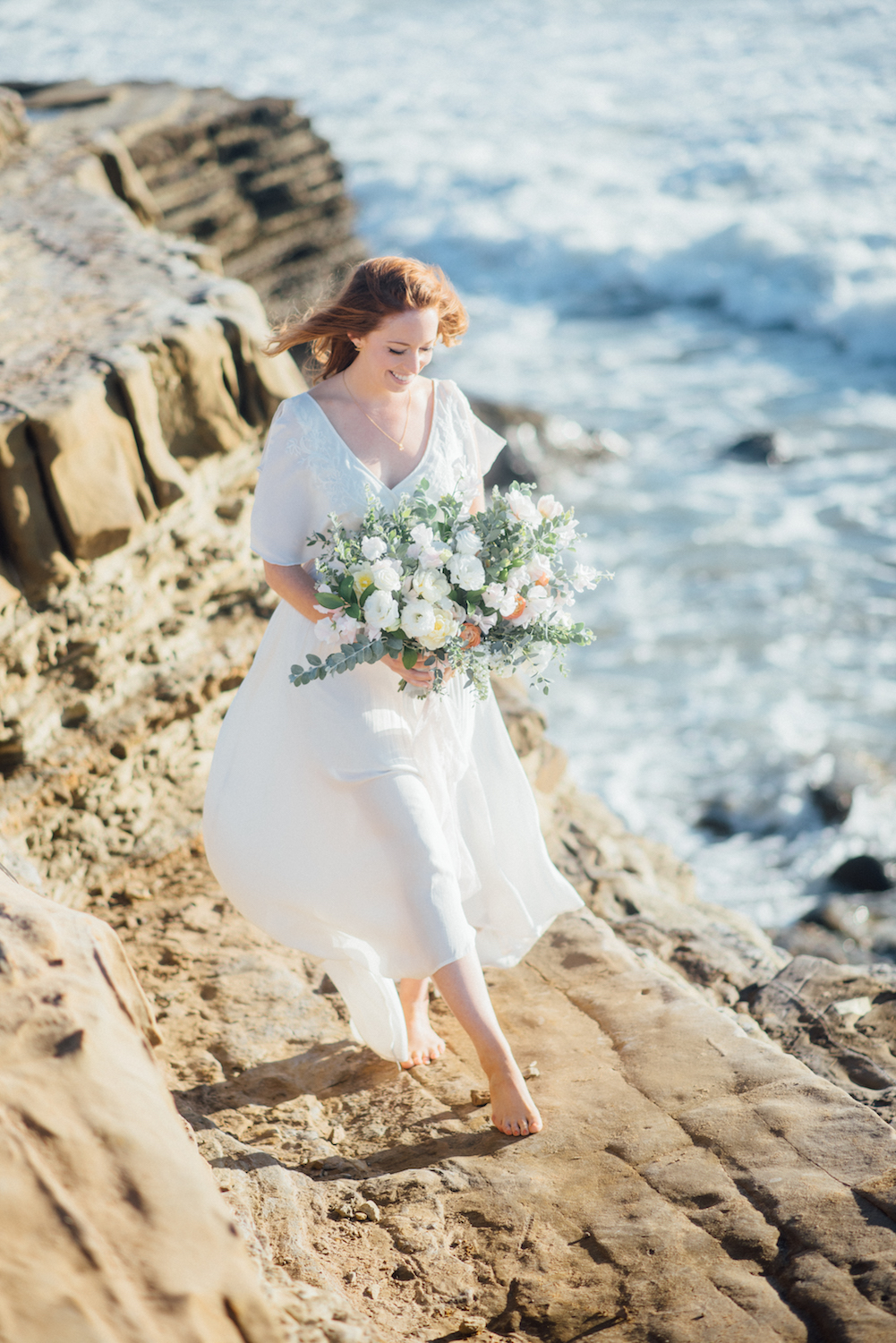 Ivory, blush & peach bridal bouquet by San Diego florist, Compass Floral // Eva Lin Photography.