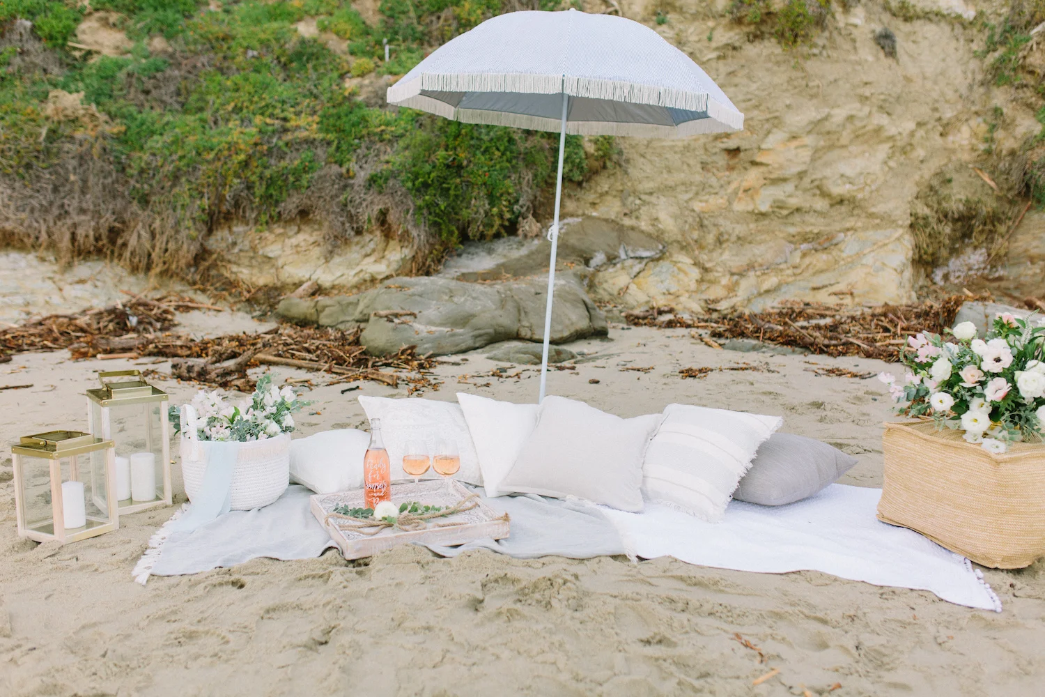 Laguna Beach summer fun beach picnic styled shoot. Bouquet by Compass Floral. Design & Planning // Events by Talissa Photographer // Garrett Richardson