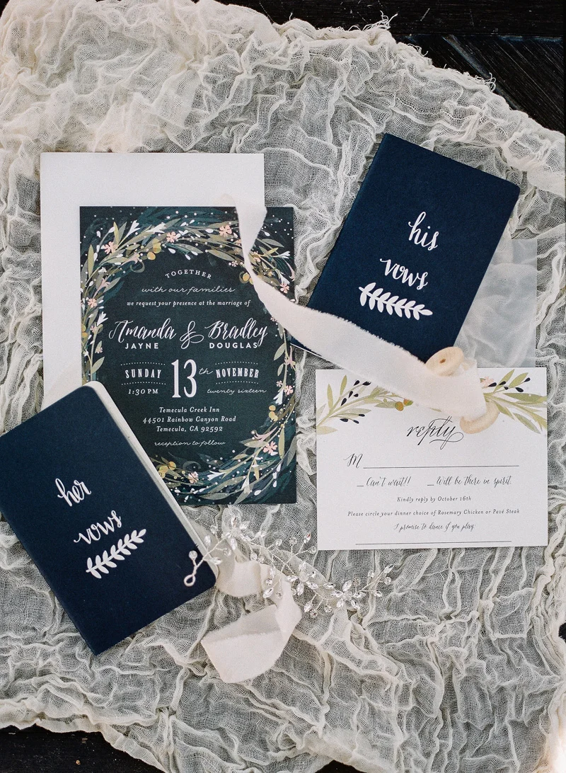 Wedding stationary detail photo | Temecula Creek Inn Weddings | Compass Floral Design | Wedding Florist in San Diego and Southern California | Allie Lindsey Photography