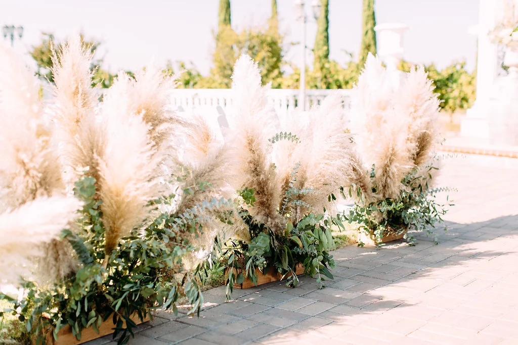 Pampas grass wedding ceremony aisle | Mount Palomar Winery Weddings | Compass Floral Design | Wedding Florist in San Diego and Southern California | Ashley Paige Photography