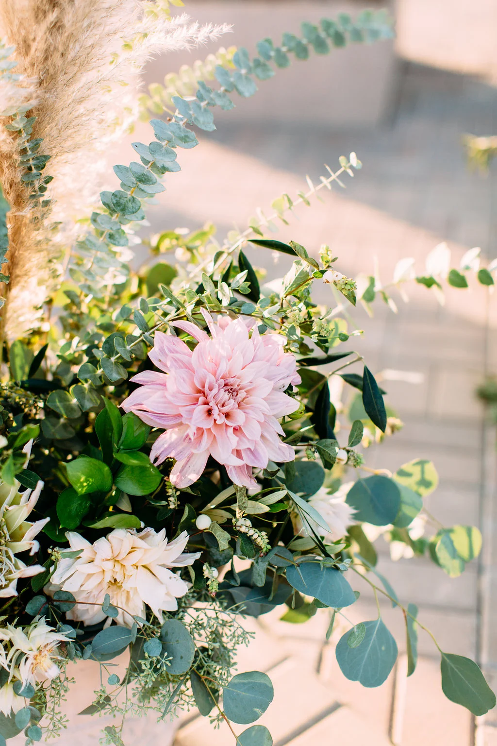 Cafe au lait dahlia and pampas grass wedding flowers | Mount Palomar Winery Weddings | Compass Floral Design | Wedding Florist in San Diego and Southern California | Ashley Paige Photography