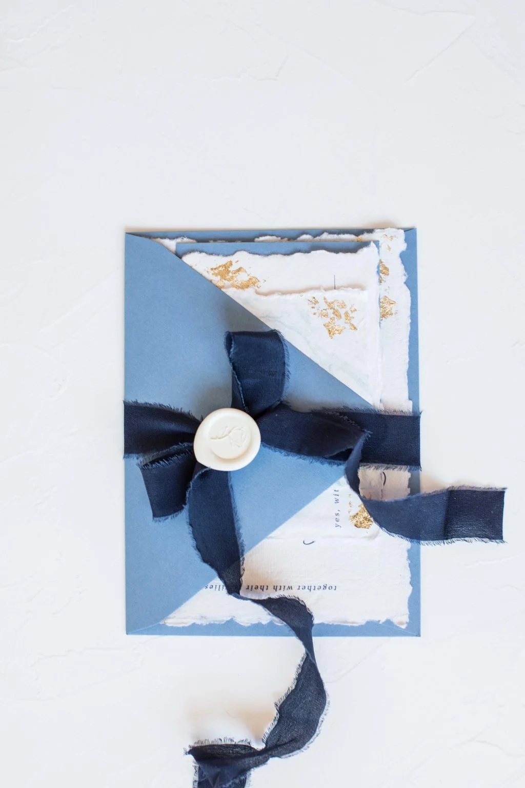 Blue and white wedding invitation with wax seal | Franciscan Gardens, San Juan Capistrano | Compass Floral | Wedding Florist in San Diego and Southern California | Jessica Jaccarino Photography