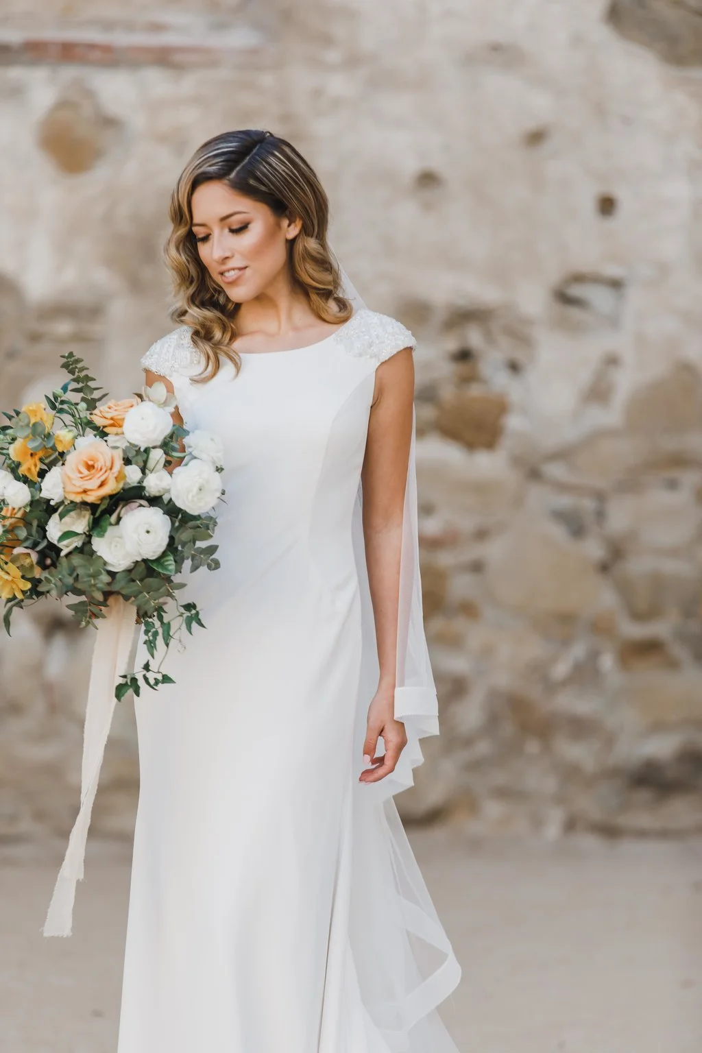 Garden romantic bridal bouquet with jasmine | Mission San Juan Capistrano | Compass Floral | Wedding Florist in San Diego and Southern California | Jessica Jaccarino Photography
