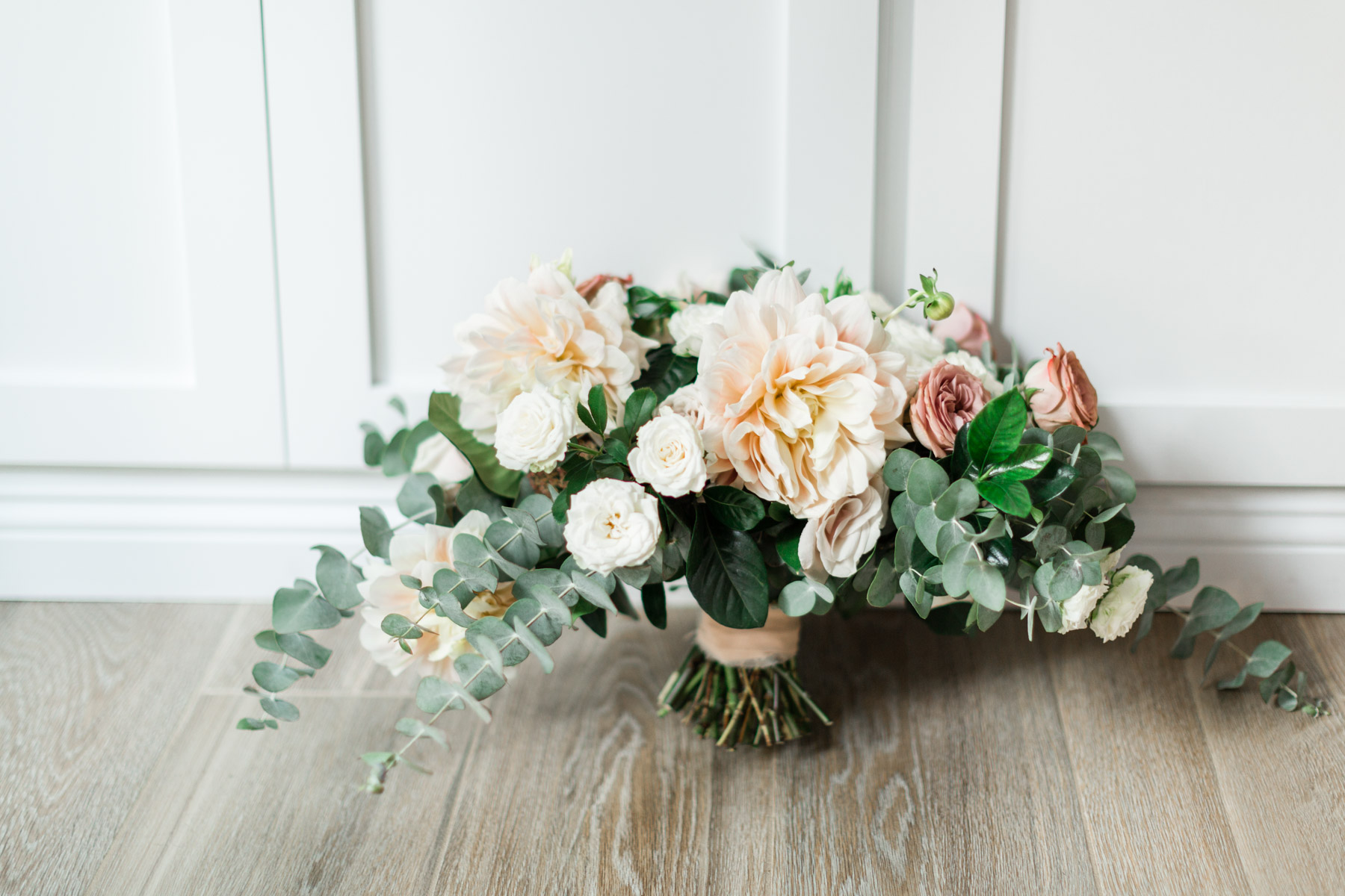 Romantic dahlia, rose and eucalyptus bridal bouquet | Newport Beach, CA | Compass Floral | Wedding Florist in San Diego and Southern California | Cavin Elizabeth Photography