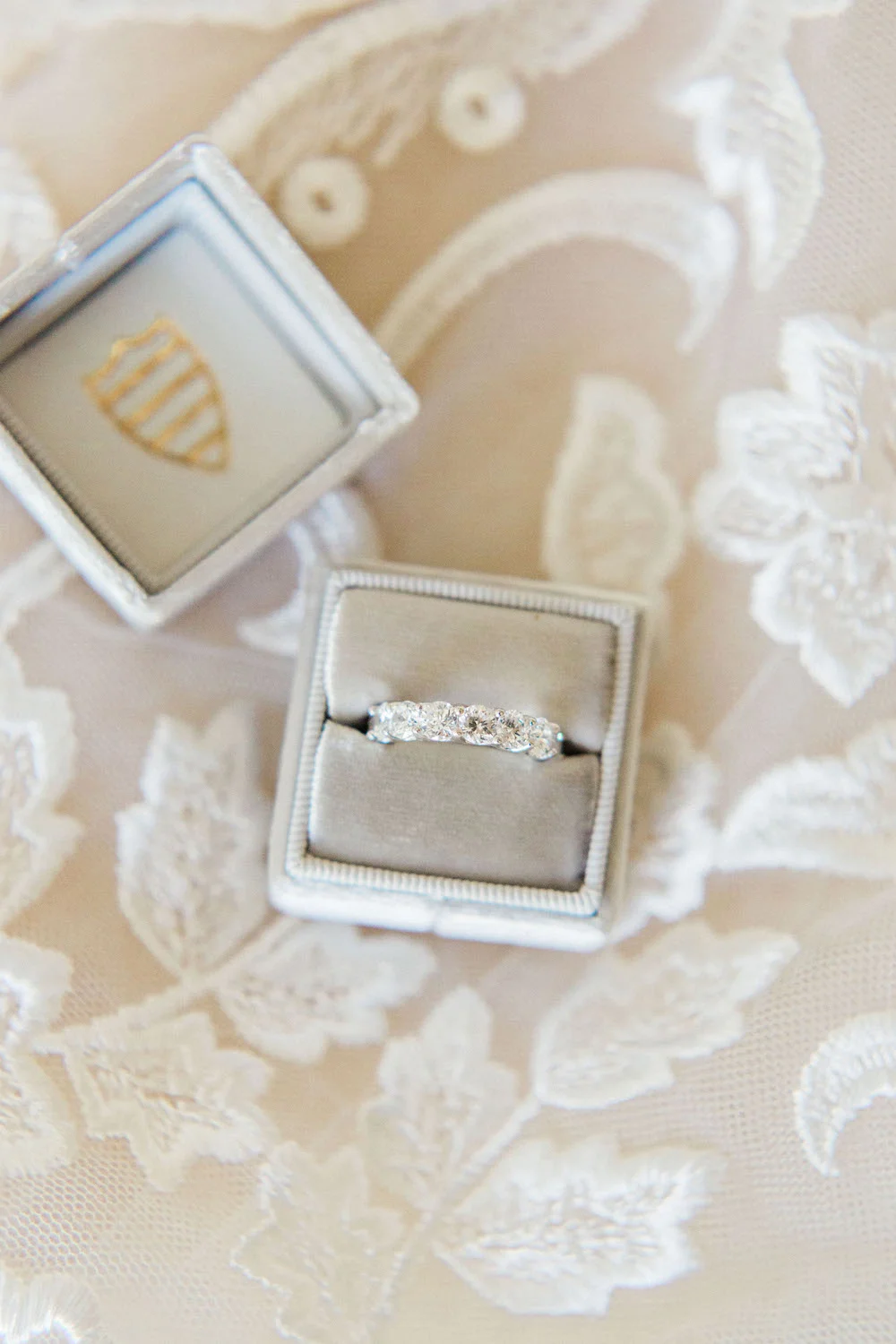 The Mrs Box gray velvet wedding ring box | The Inn at Rancho Santa Fe | Compass Floral | Wedding Florist in San Diego and Southern California | Devon Donnahoo Photography