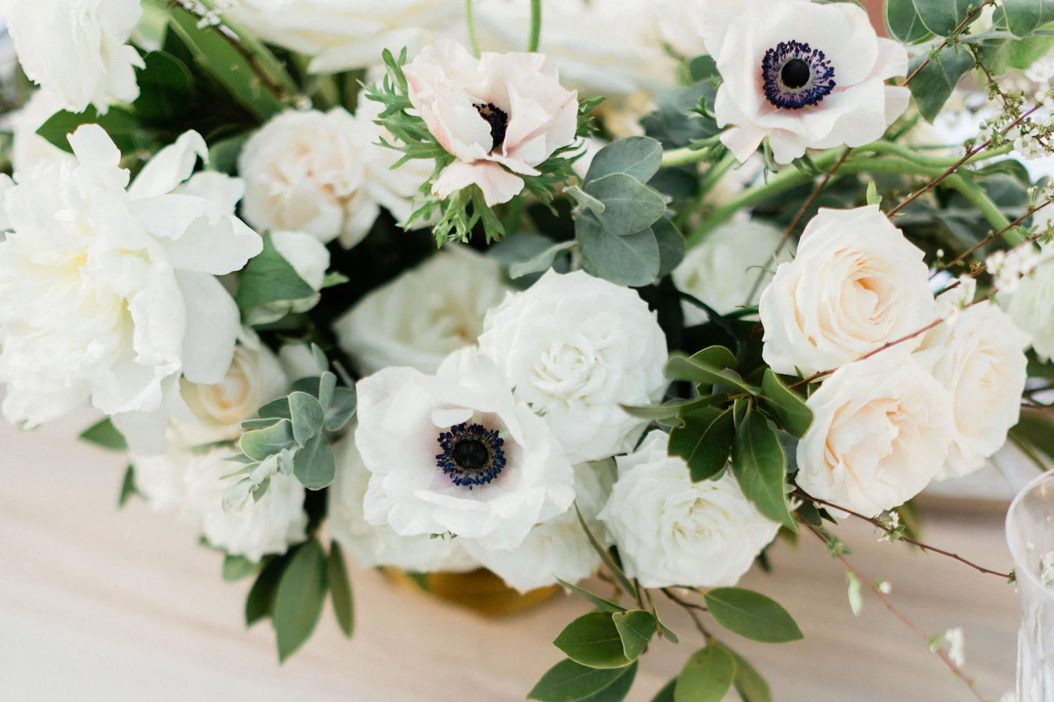 Peony, anemone and rose wedding centerpiece | The Inn at Rancho Santa Fe | Compass Floral | Wedding Florist in San Diego and Southern California | Devon Donnahoo Photography