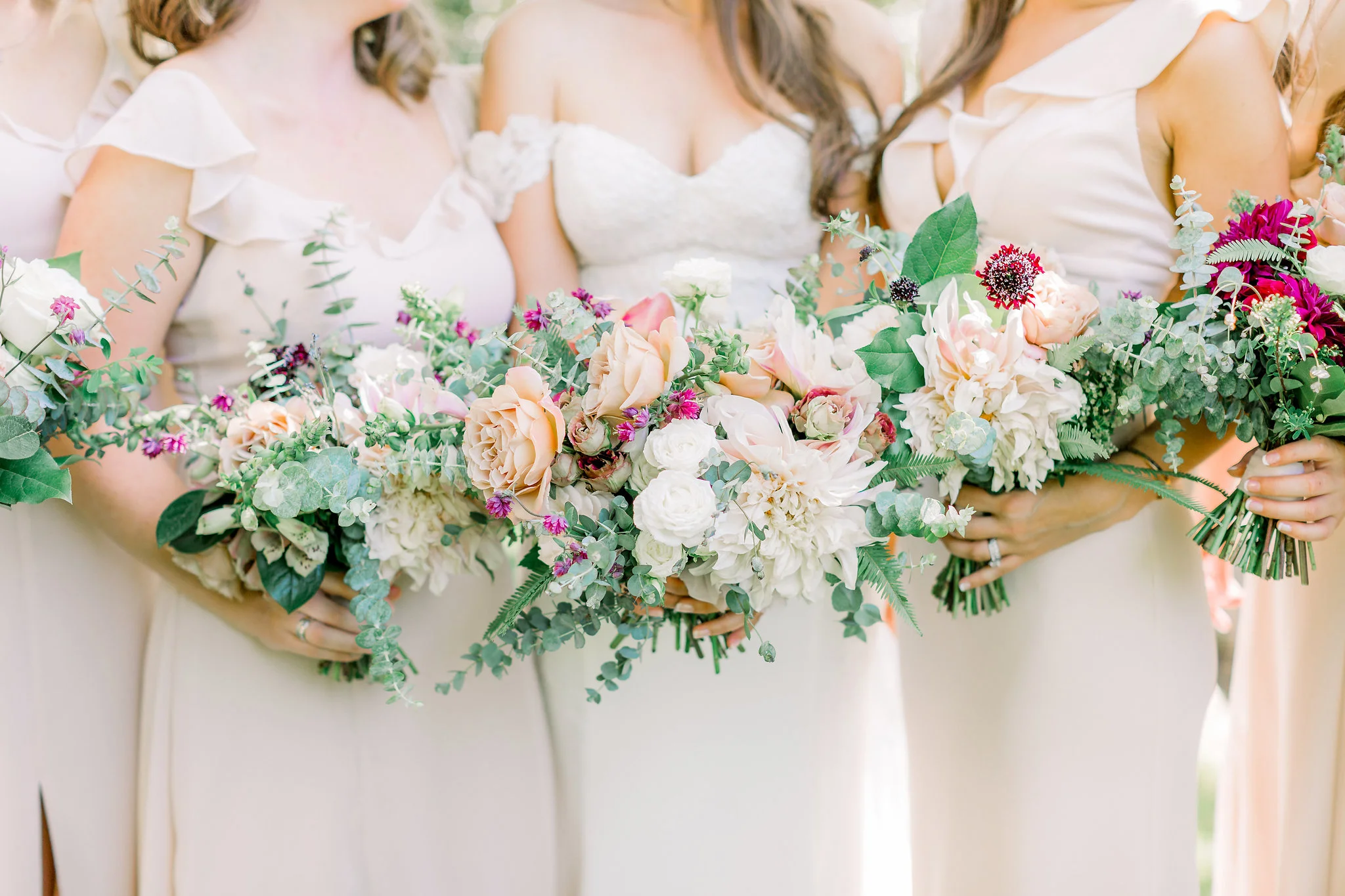 Blush, mauve and ivory wedding bouquets | Temecula Creek Inn | Compass Floral | Wedding Florist in San Diego and Southern California | Pauline Conway Photography