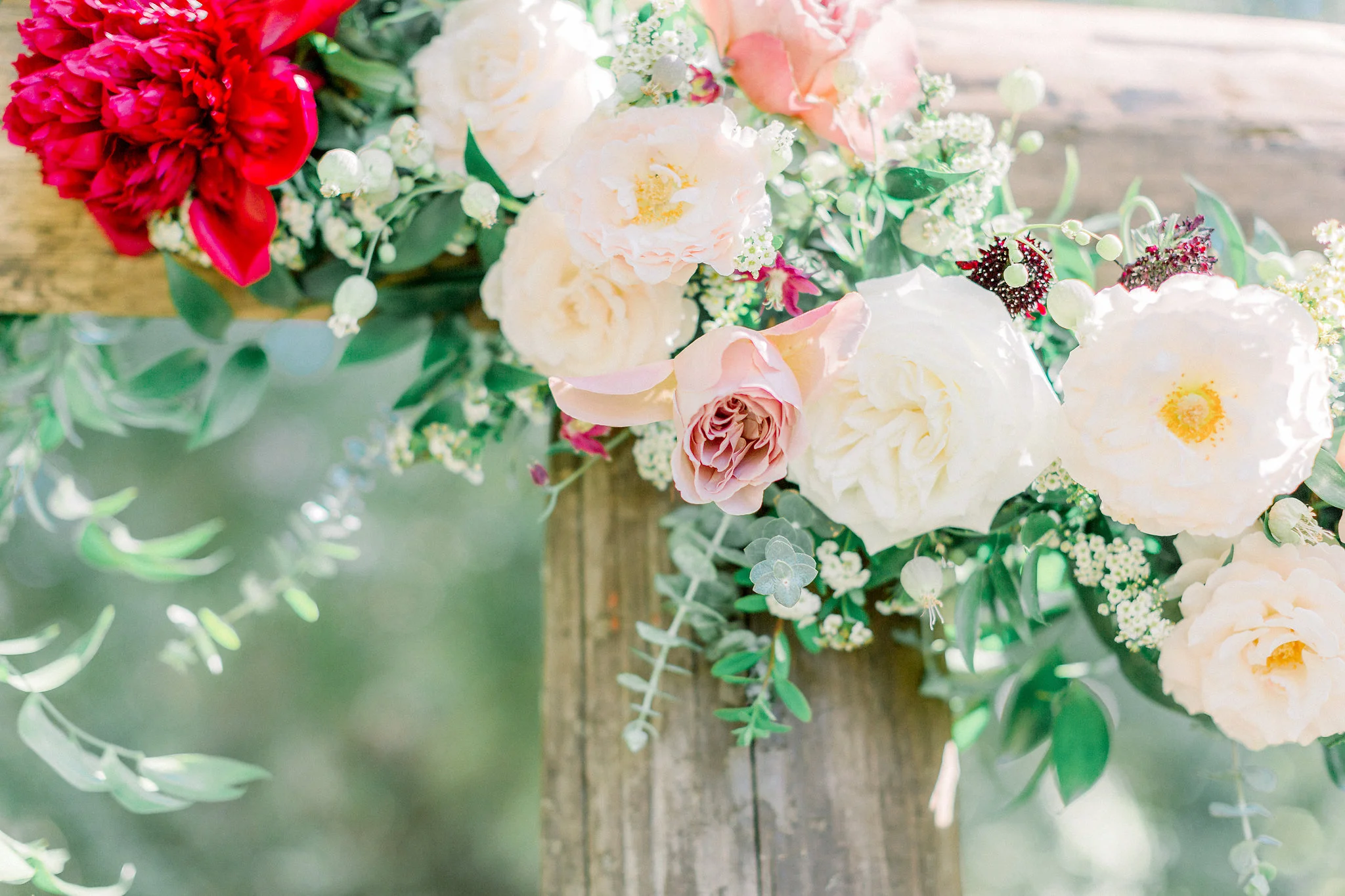 Wedding ceremony cross garland with flowers | Temecula Creek Inn | Compass Floral | Wedding Florist in San Diego and Southern California | Pauline Conway Photography