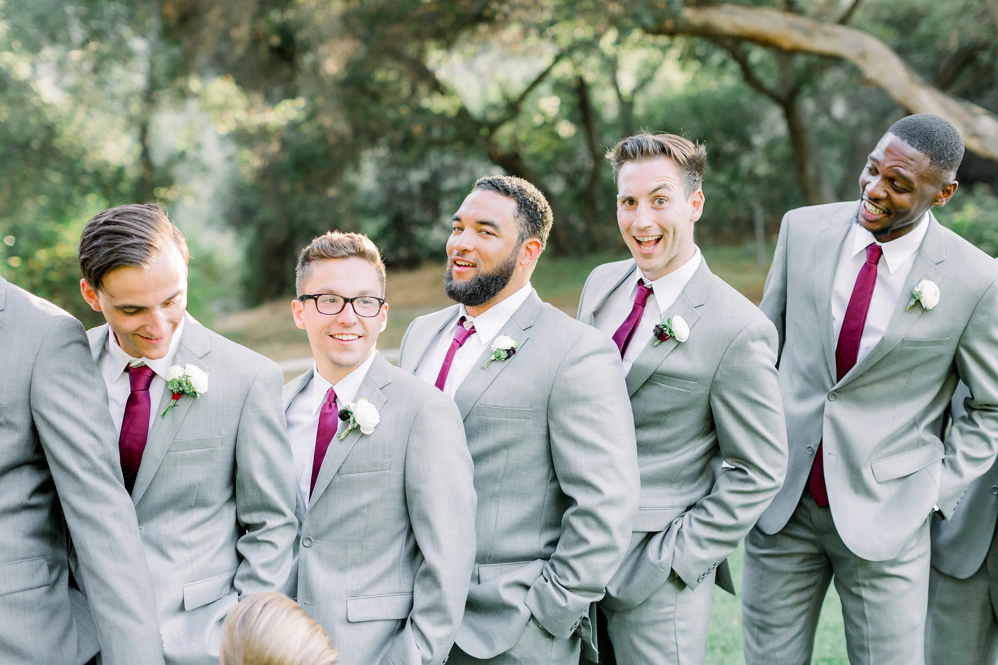 Gray and burgundy groomsmen attire | Temecula Creek Inn | Compass Floral | Wedding Florist in San Diego and Southern California | Pauline Conway Photography
