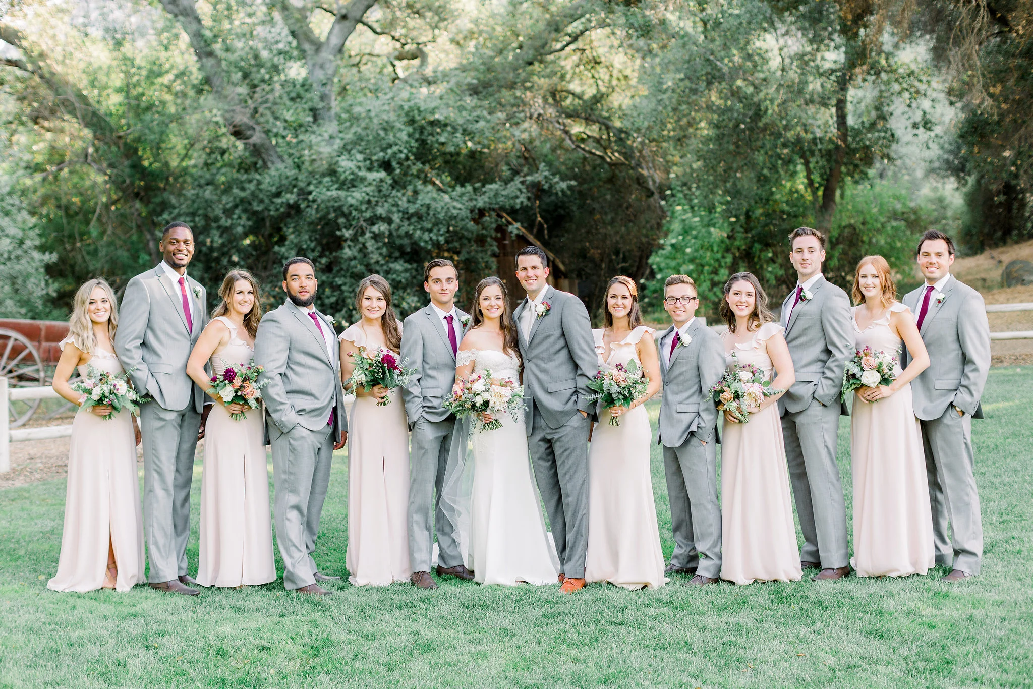 Blush and gray bridal party | Temecula Creek Inn | Compass Floral | Wedding Florist in San Diego and Southern California | Pauline Conway Photography
