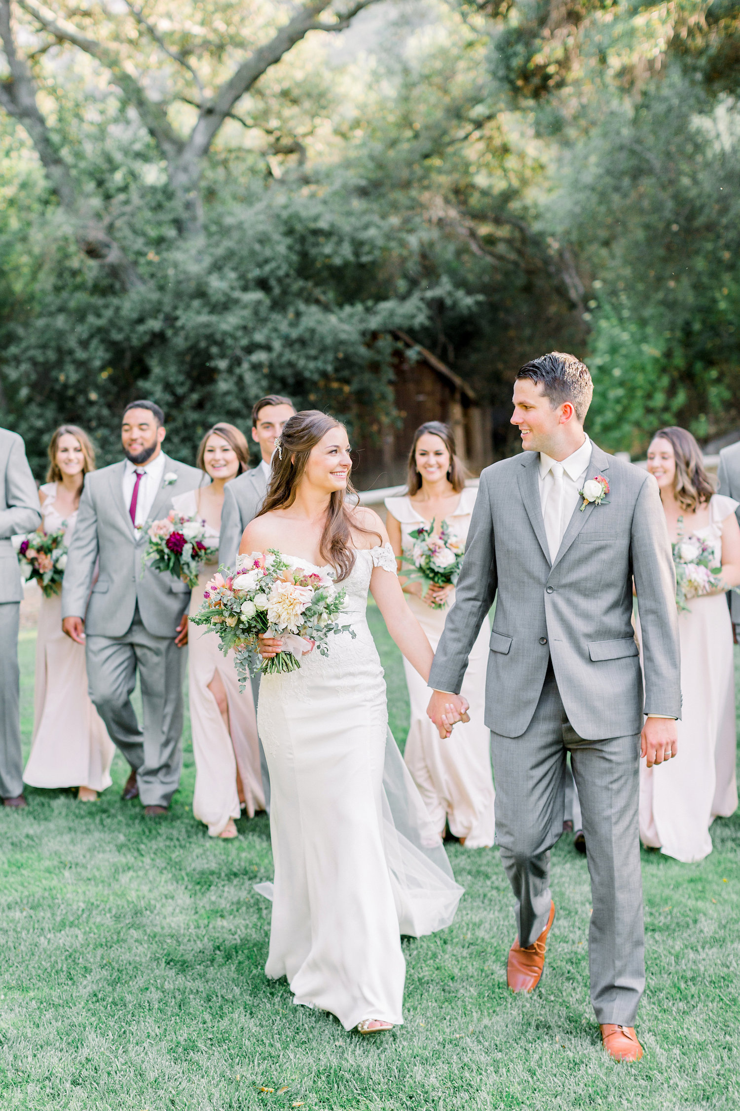 Blush and gray bridal party | Temecula Creek Inn | Compass Floral | Wedding Florist in San Diego and Southern California | Pauline Conway Photography