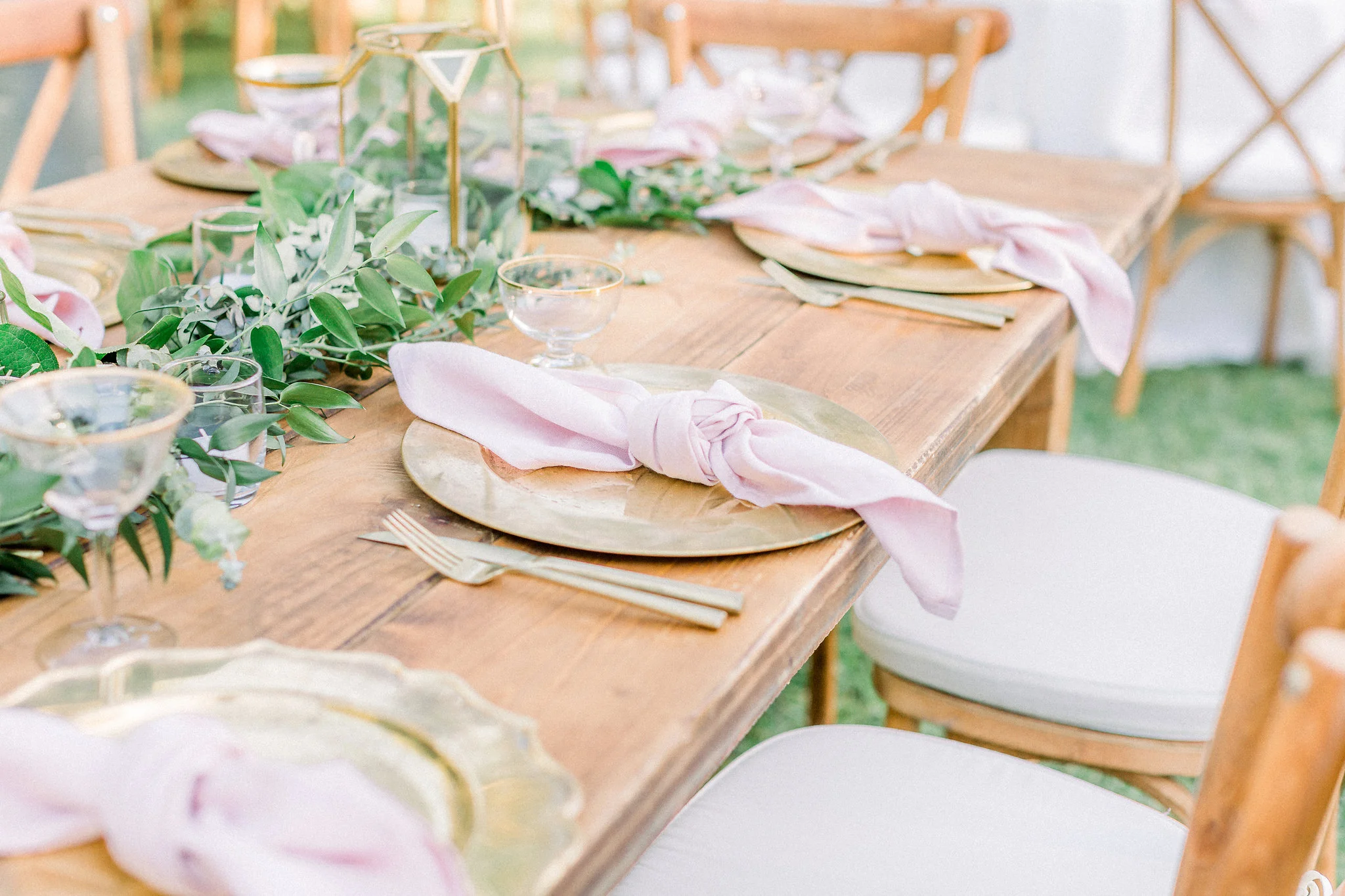 Long table with lanterns and loose greenery | Temecula Creek Inn | Compass Floral | Wedding Florist in San Diego and Southern California | Pauline Conway Photography