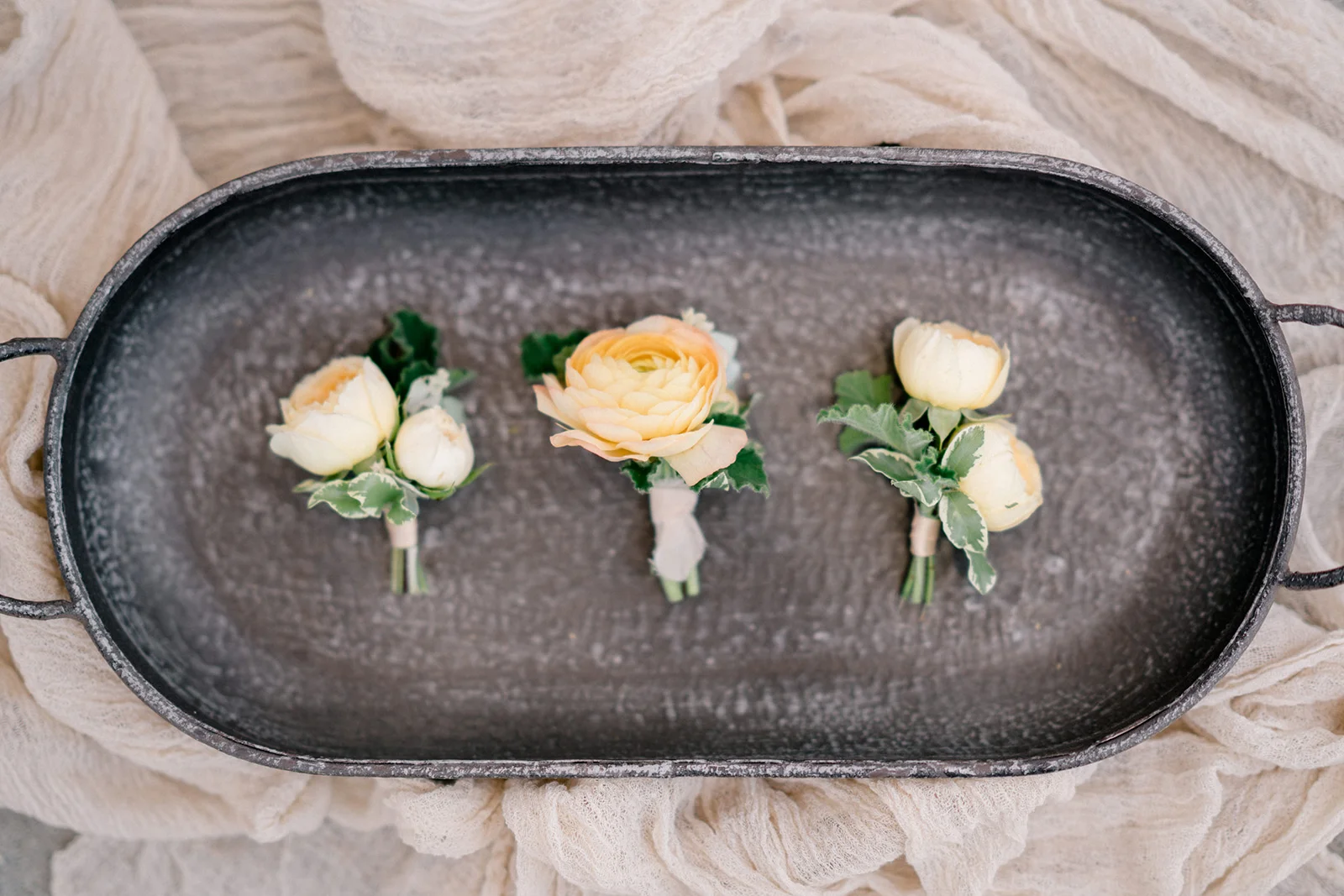 Simple, classic peach boutonnieres | The Inn at Rancho Santa Fe | Compass Floral | Wedding Florist in San Diego and Southern California | Shane and Lauren Photography