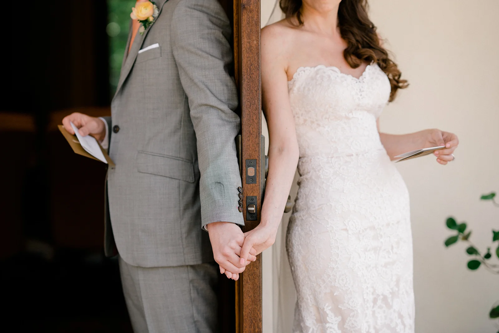 Bride and groom first touch | The Inn at Rancho Santa Fe | Compass Floral | Wedding Florist in San Diego and Southern California | Shane and Lauren Photography