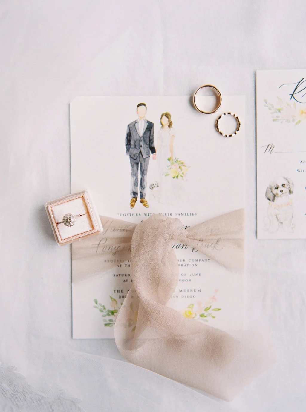 Custom hand drawn wedding invitations | San Diego | Compass Floral | Wedding Florist in San Diego and Southern California | Meiwen Wang Photography