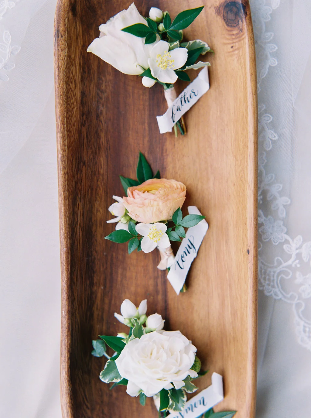 Elegant wedding boutonnieres | San Diego | Compass Floral | Wedding Florist in San Diego and Southern California | Meiwen Wang Photography