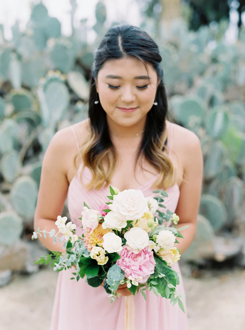 White, blush and yellow bridesmaid bouquet | Balboa Park | Compass Floral | Wedding Florist in San Diego and Southern California | Meiwen Wang Photography